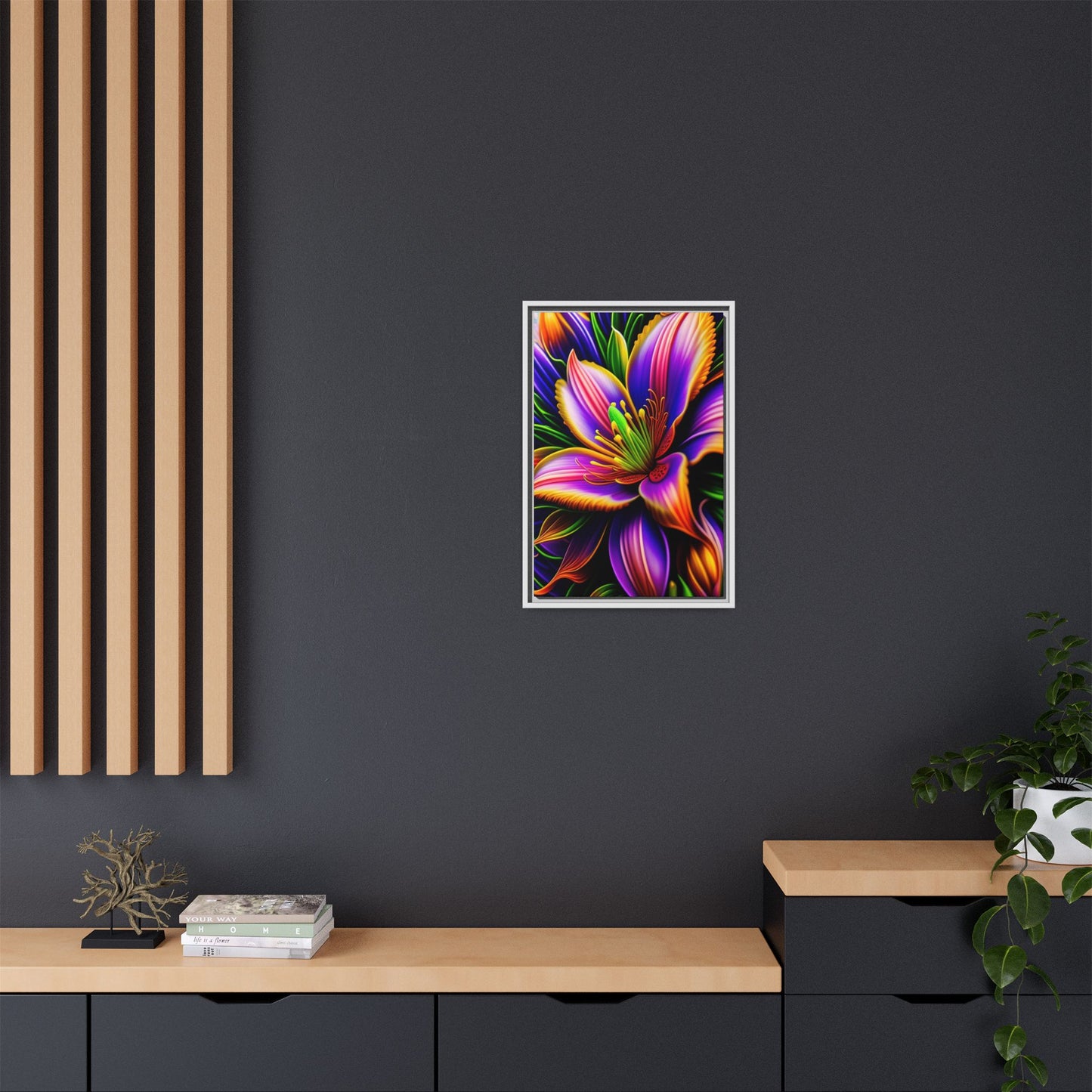 Vibrant Neon Floral Matte Canvas Print — Framed Wall Art