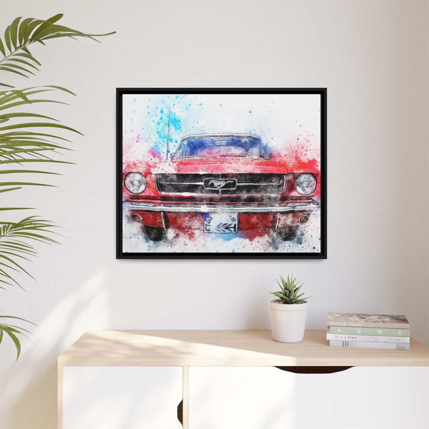 Matte Canvas, Framed Mustang Car
