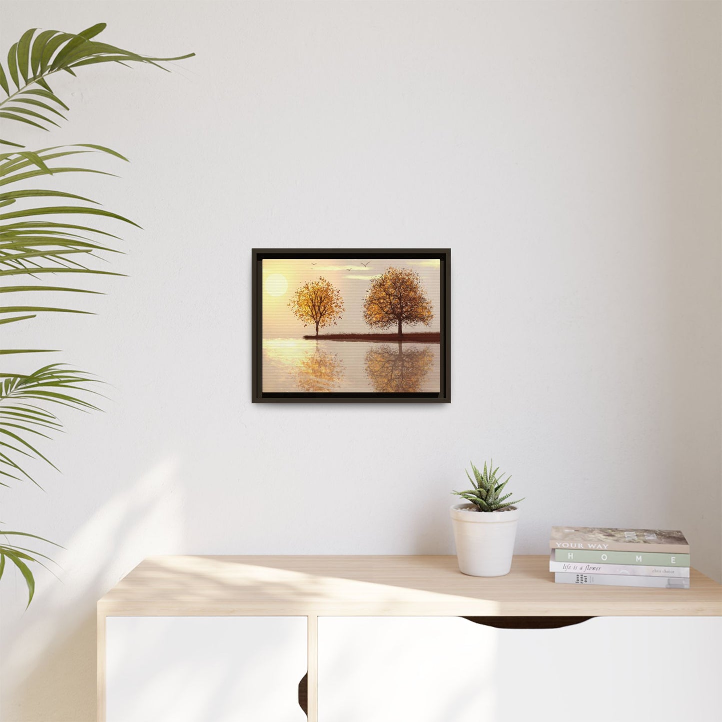Framed Matte Canvas Wall Art — Golden Autumn Trees Reflection
