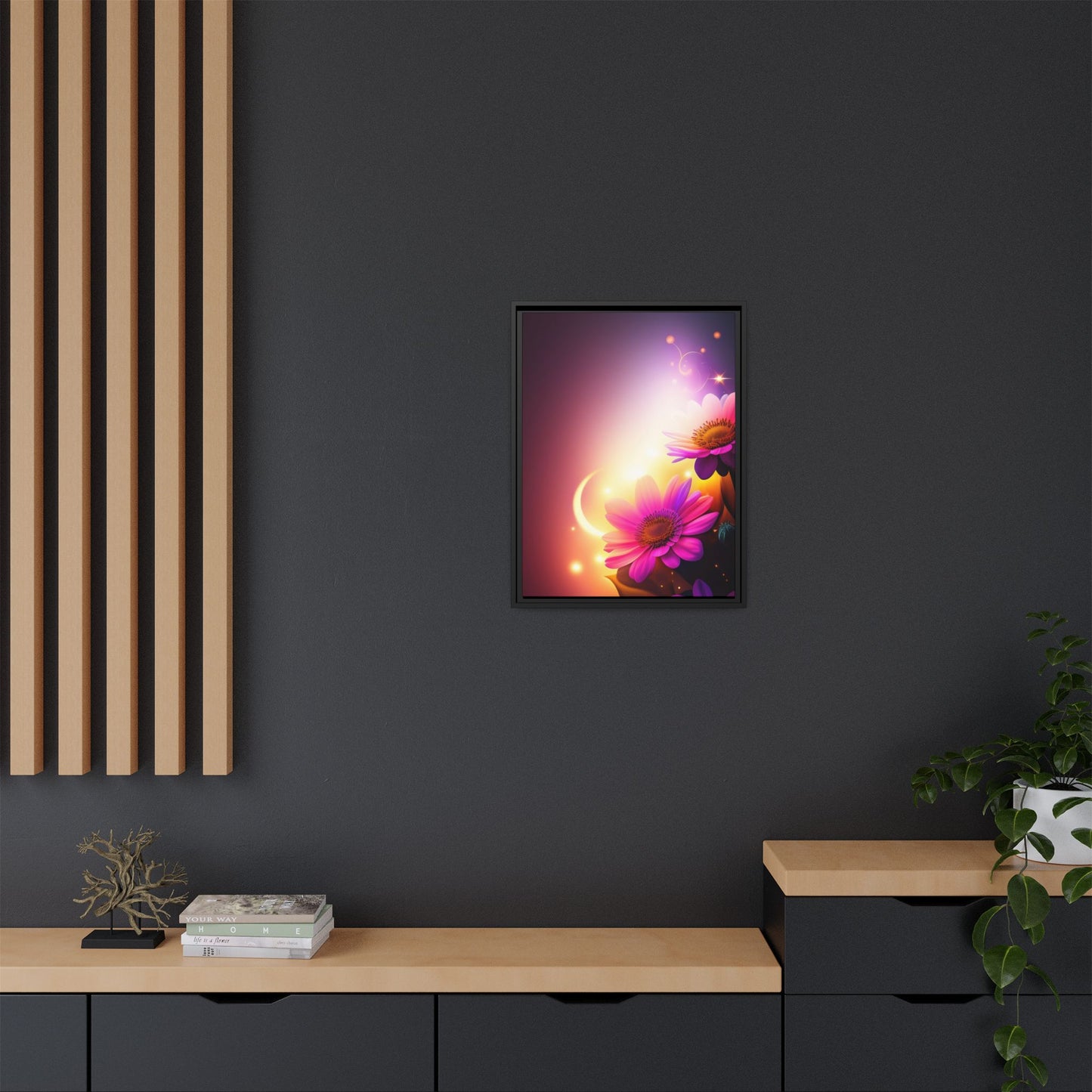 Framed Floral Canvas Art — Pink Daisies Sunset Wall Print