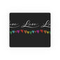 Love Rainbow Hearts Mouse Pad — Black Rectangular Desk Mat with Colorful Heart Border