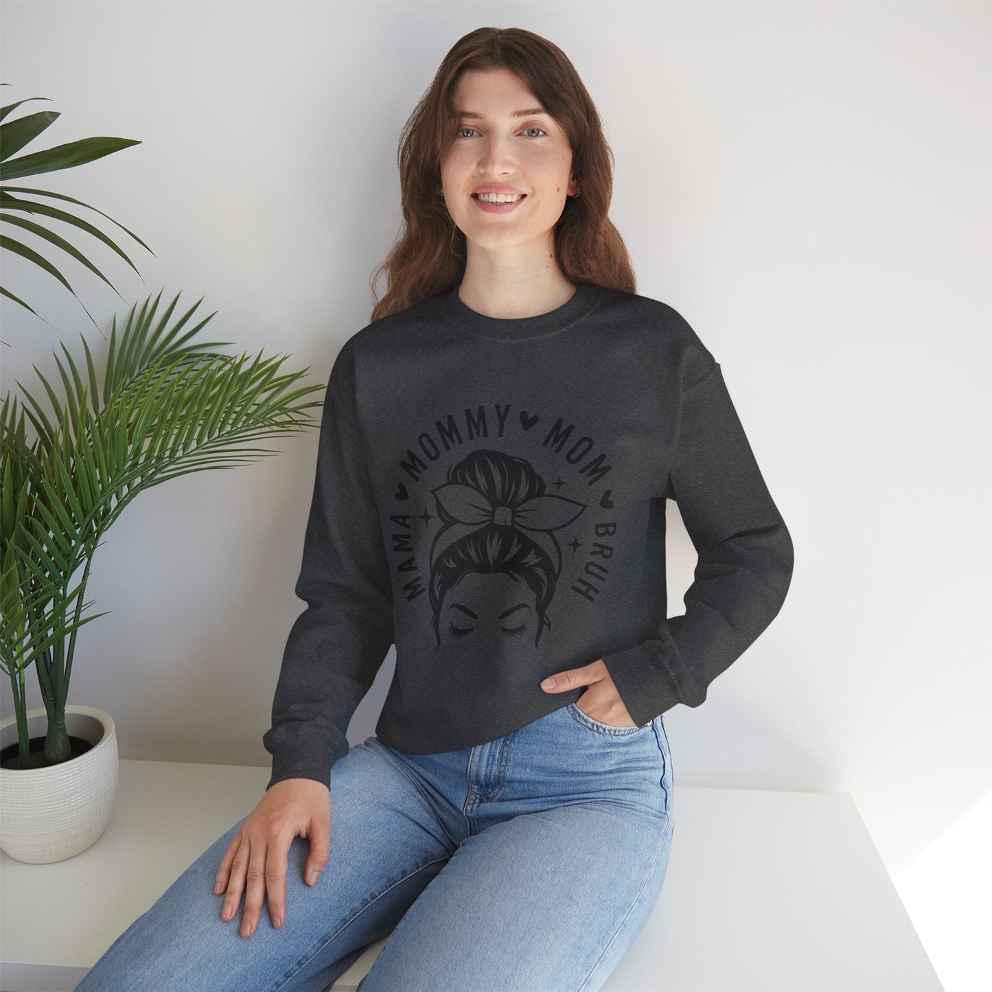 Mommy Mom Momma Crewneck Sweatshirt — Messy Bun Mom Graphic Pullover