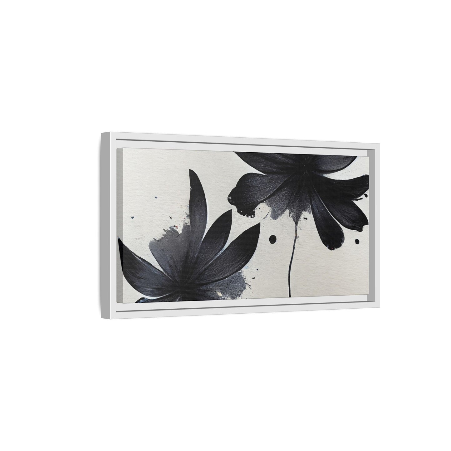Framed Black Floral Matte Canvas Wall Art — Monochrome Botanical Print