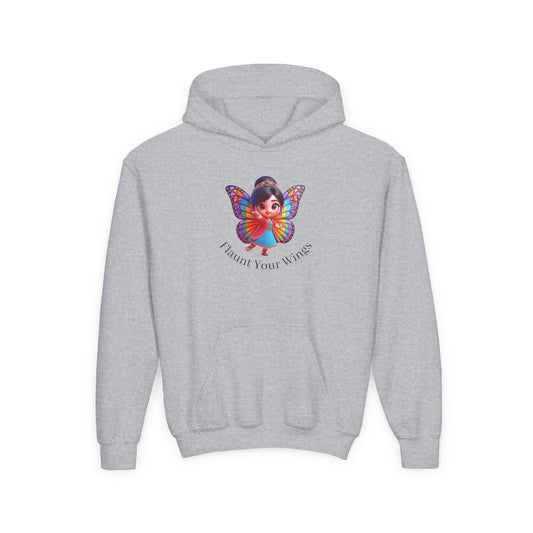 Inspirational Youth Hoodie - "Flaunt Your Wings", Cozy Sweatshirt, Gift for Teens, Motivational Apparel, Butterfly Design