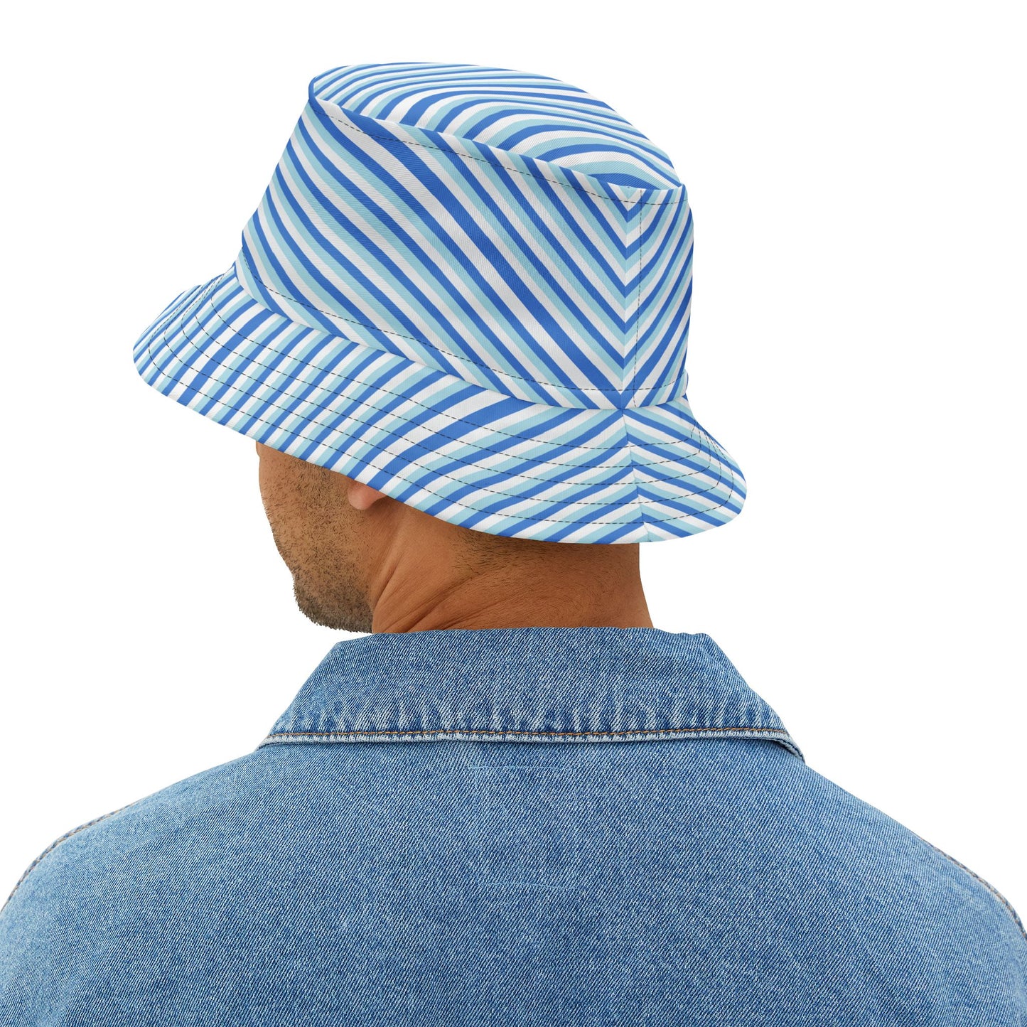 Blue Striped Bucket Hat — Nautical Summer Beach Sun Hat