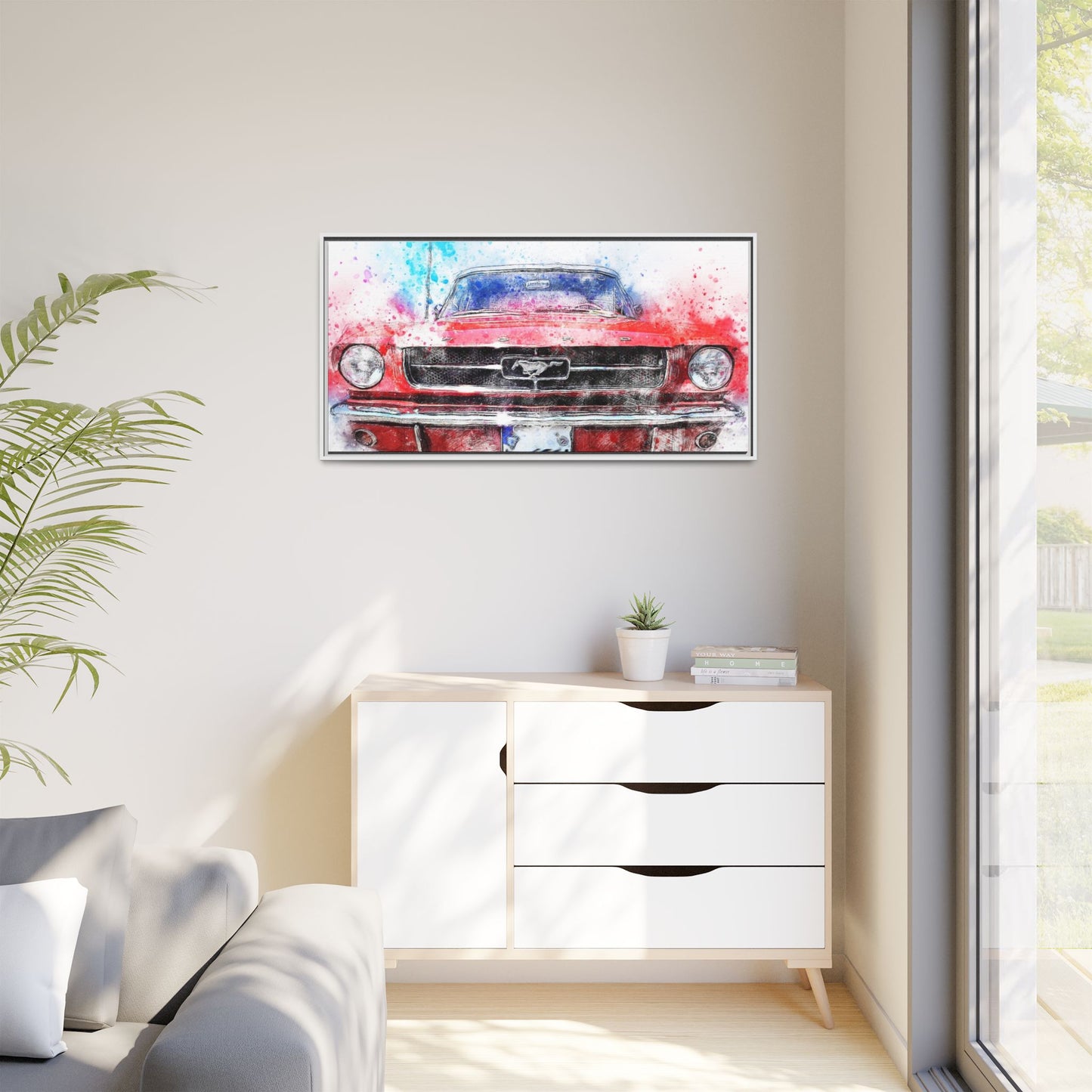 Matte Canvas, Framed Mustang Car