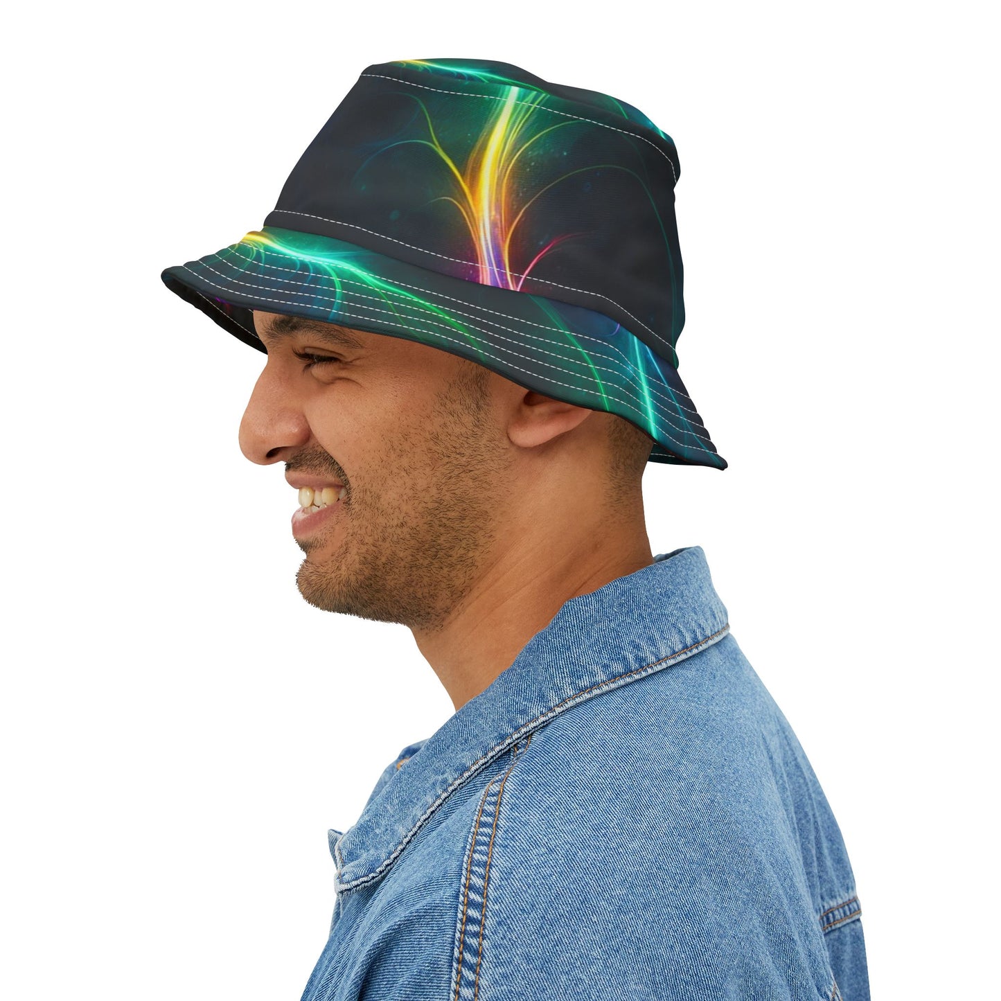 Neon Wave Bucket Hat — Abstract Glow AOP Summer Hat