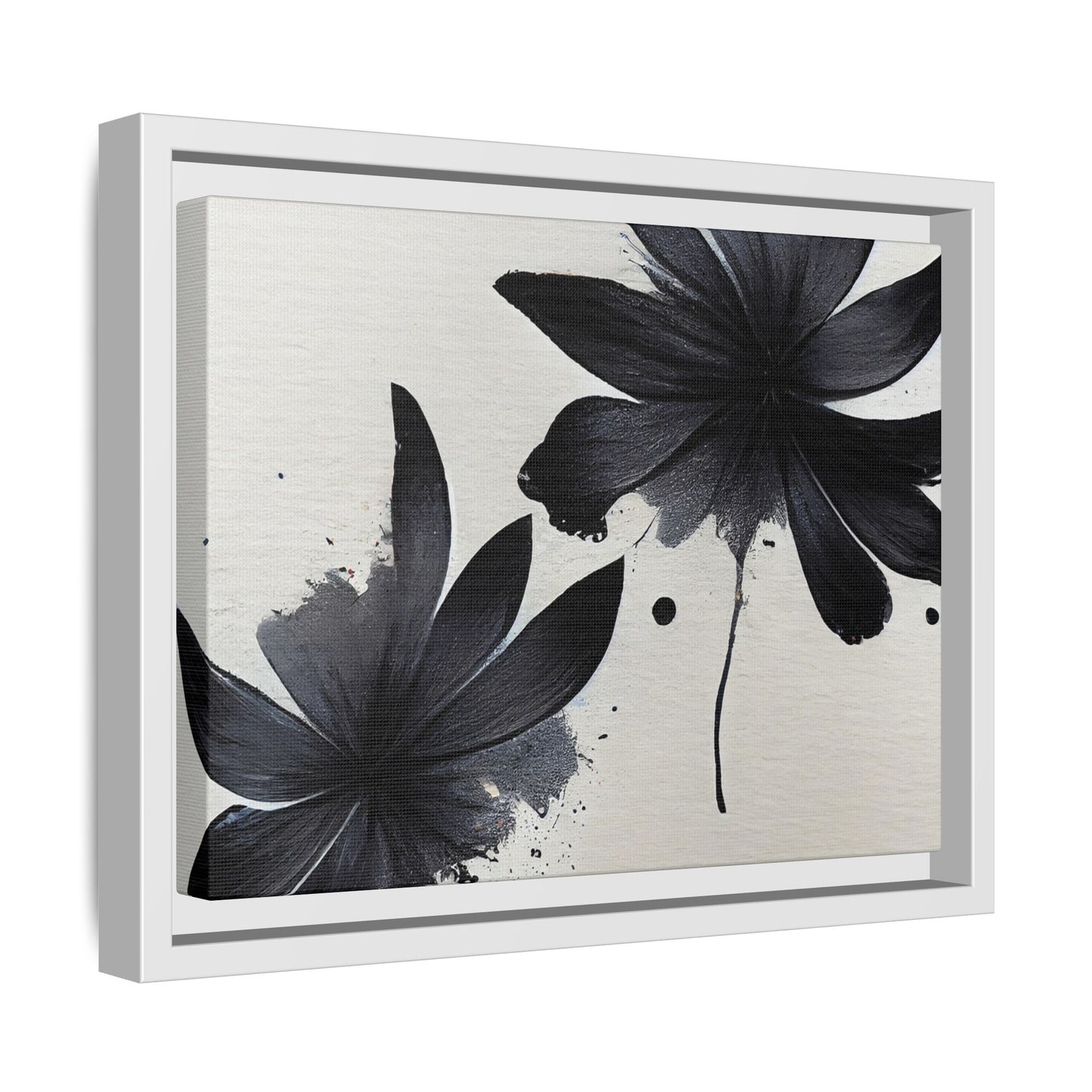 Framed Black Floral Matte Canvas Wall Art — Monochrome Botanical Print