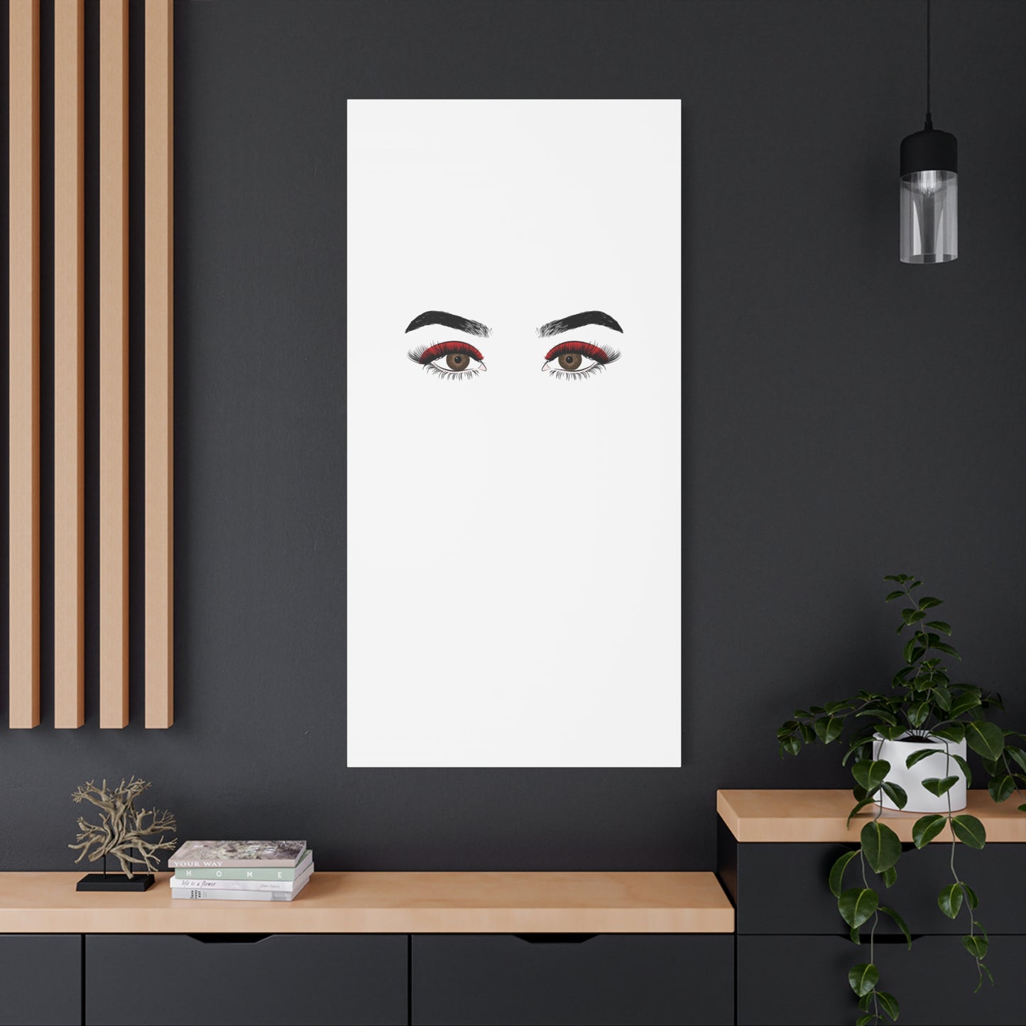 Glam Eyes Matte Canvas Wall Art — Brown Eyes with Red Lashes