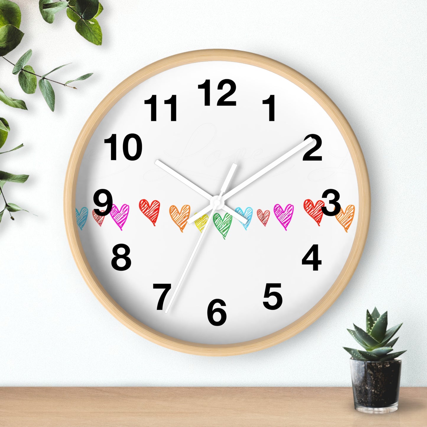 Rainbow Hand-Drawn Hearts Wall Clock | Colorful Heart Line Clock