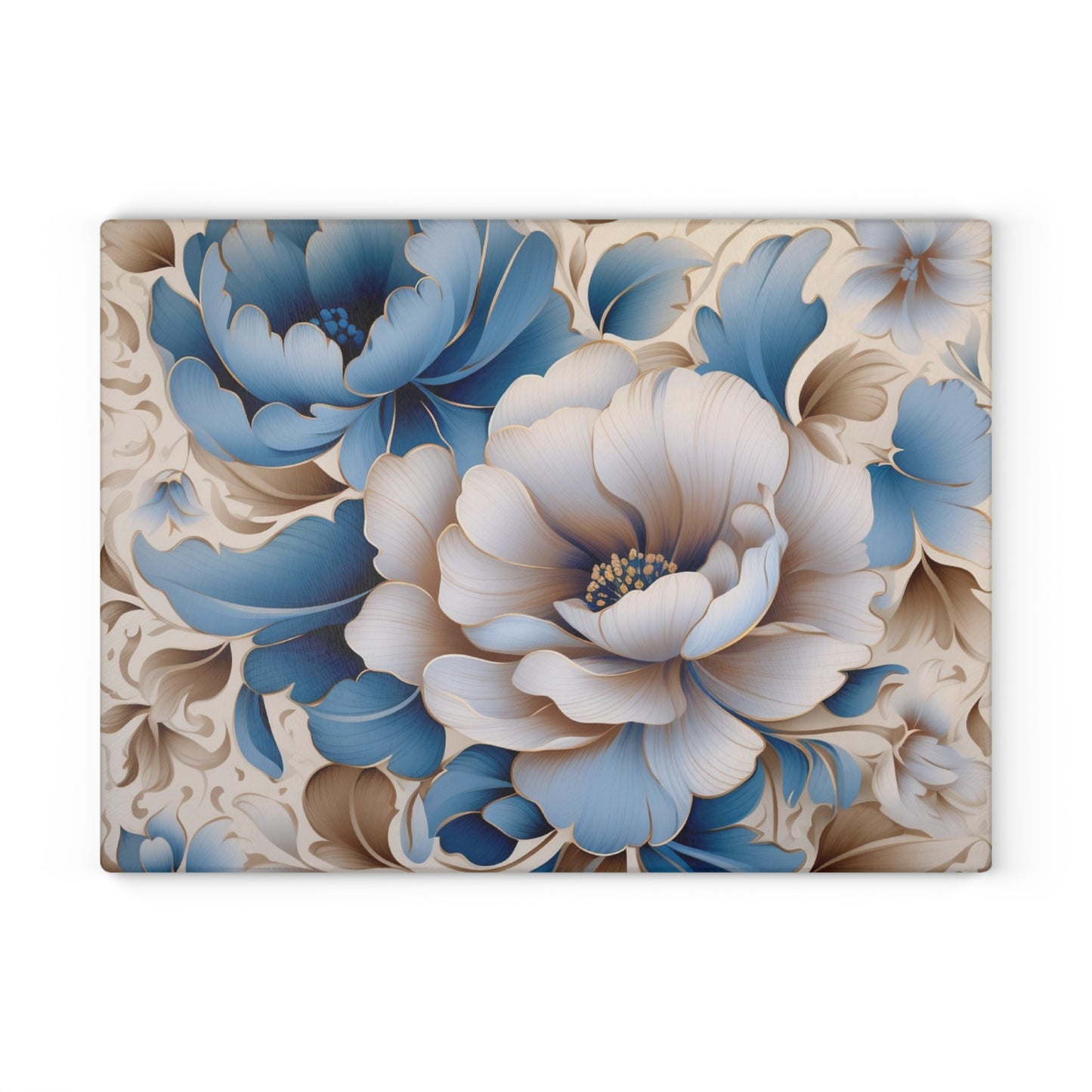 Floral Glass Cutting Board with Elegant Blue Flowers, Kitchen Decor, Wedding Gift, Housewarming Gift, Cooking Accessory