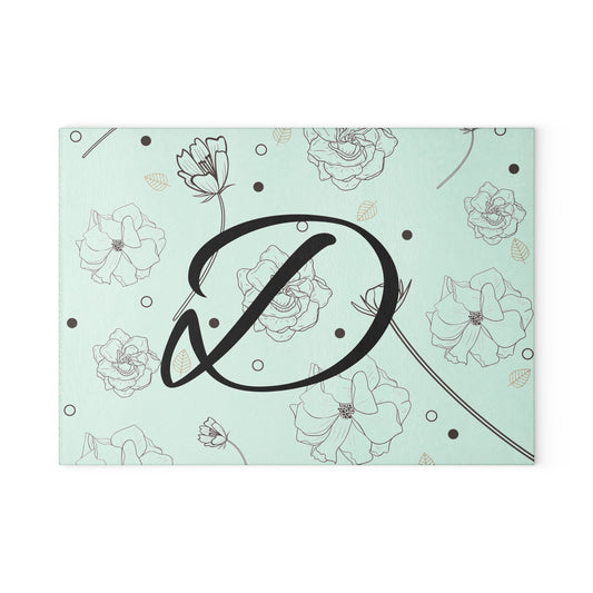Personalized Floral Glass Cutting Board Letter D