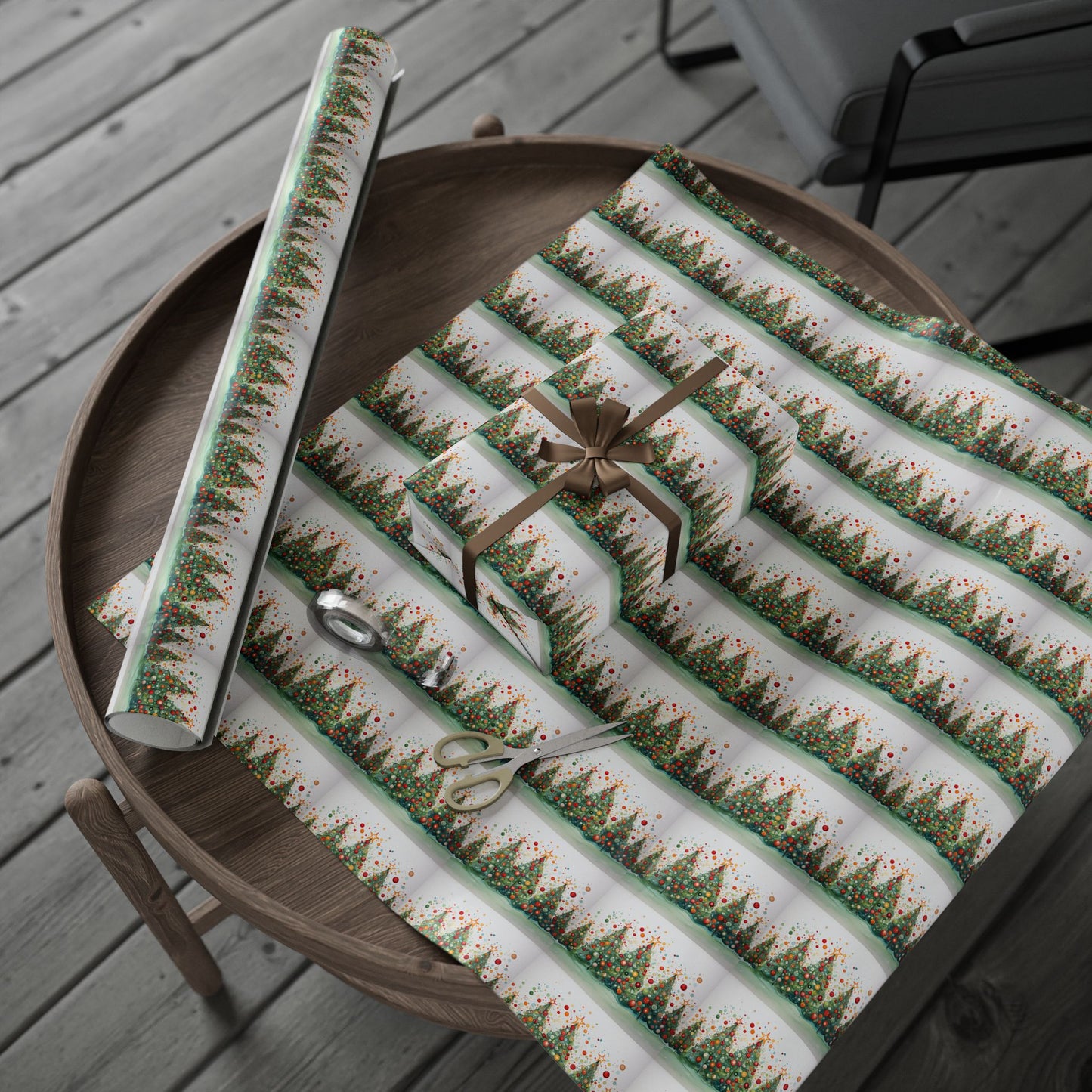 Christmas Tree Confetti Wrapping Paper Roll — Festive Holiday Gift Wrap