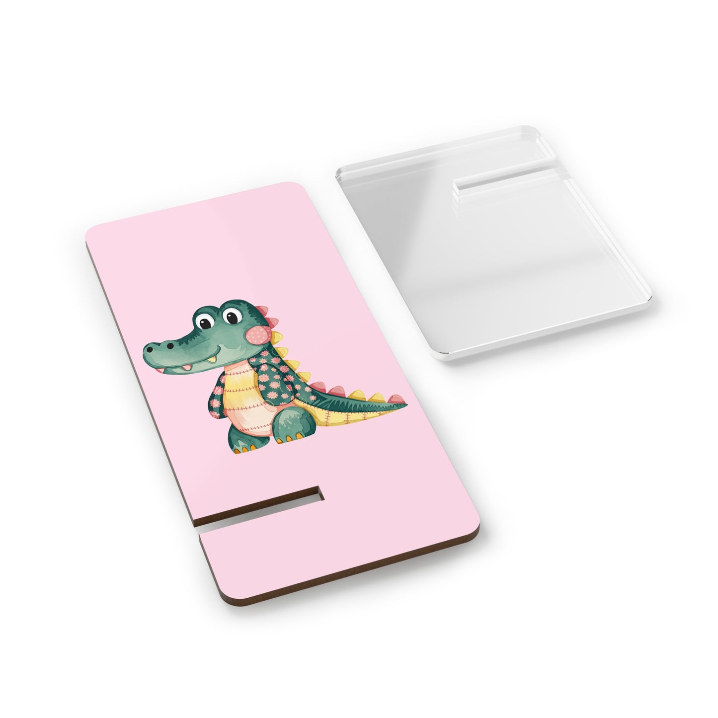 Pink Cute Crocodile Phone Stand — Foldable Mobile Display Stand for Smartphones