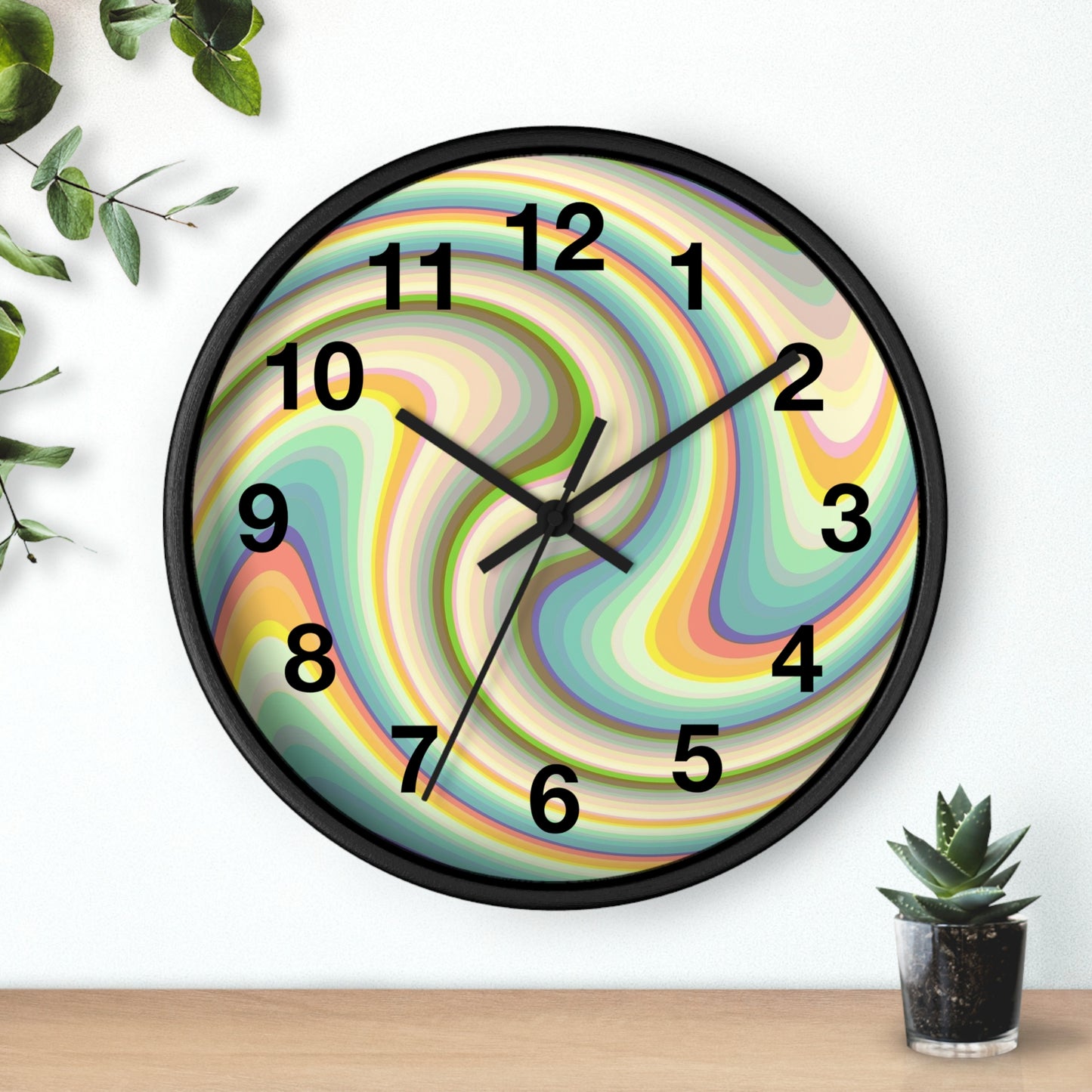 Swirl Pastel Wall Clock — Retro Psychedelic Timepiece for Home Decor