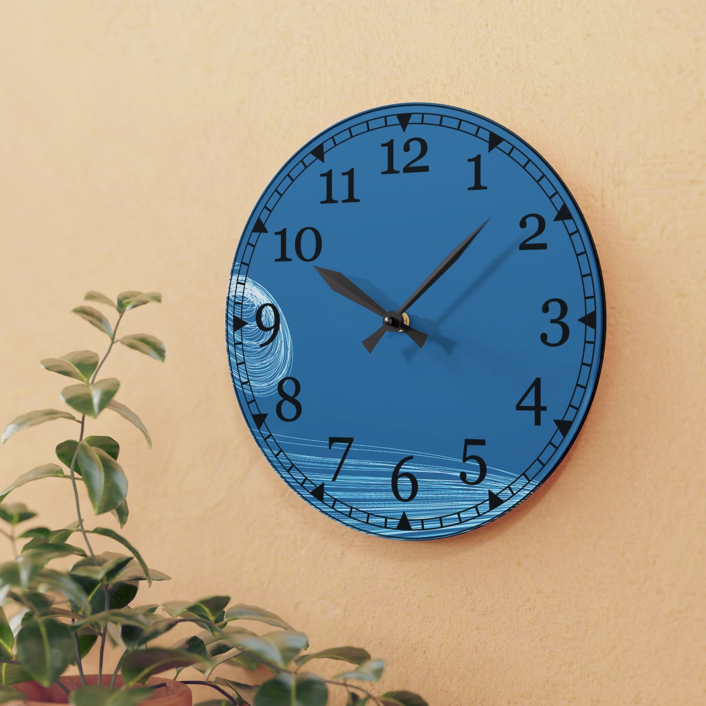 Blue Wave Acrylic Wall Clock — Modern Coastal Home Decor
