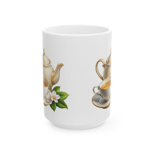 Elegant Tea-Themed Ceramic Mug, Perfect Gift for Tea Lovers, Home Decor, Mother's Day, Gift for Her, Cozy Mornings, Kitchenware