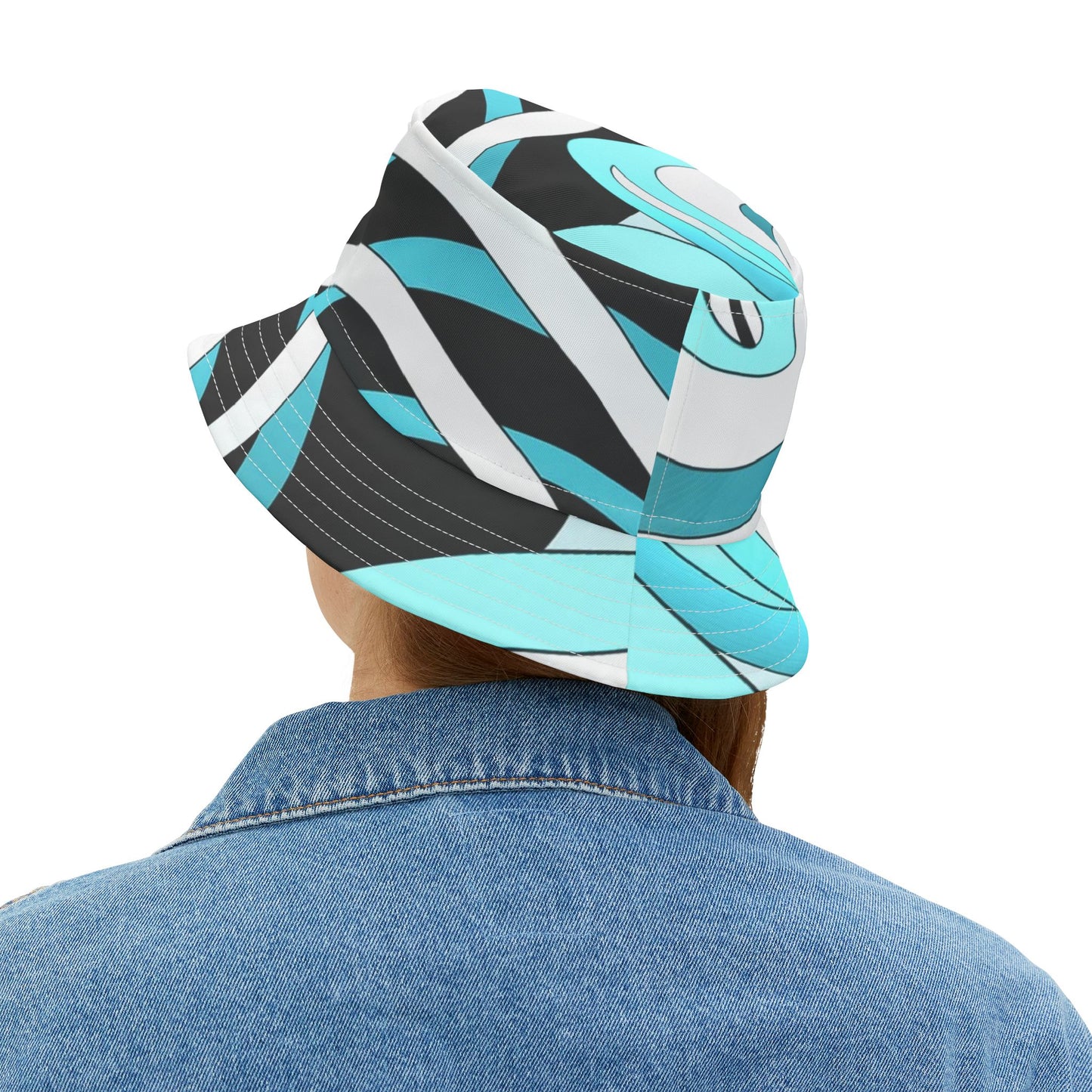 Turquoise Wave Bucket Hat — Retro Swirl Pattern Sun Hat