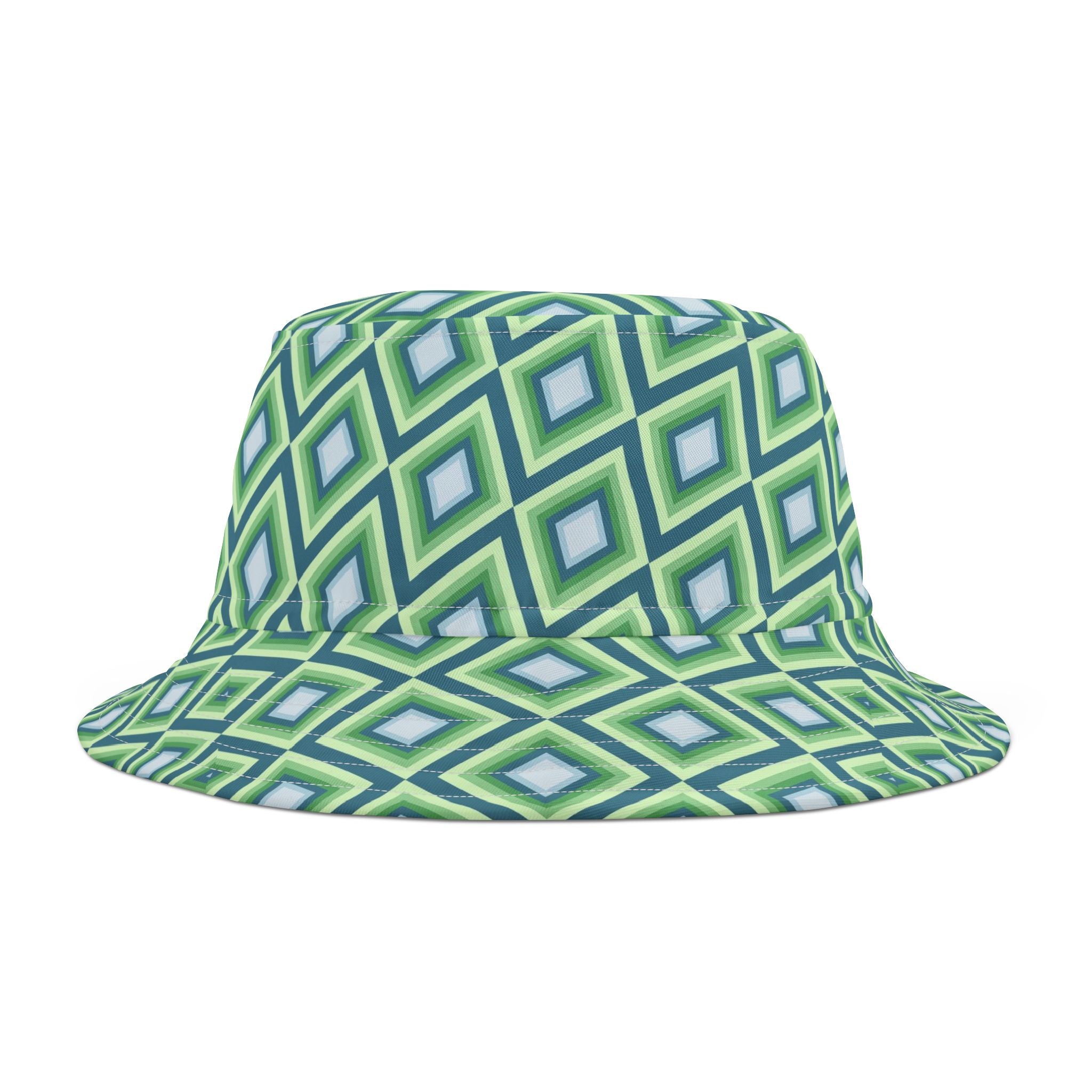 Green Geometric Diamond Pattern Bucket Hat