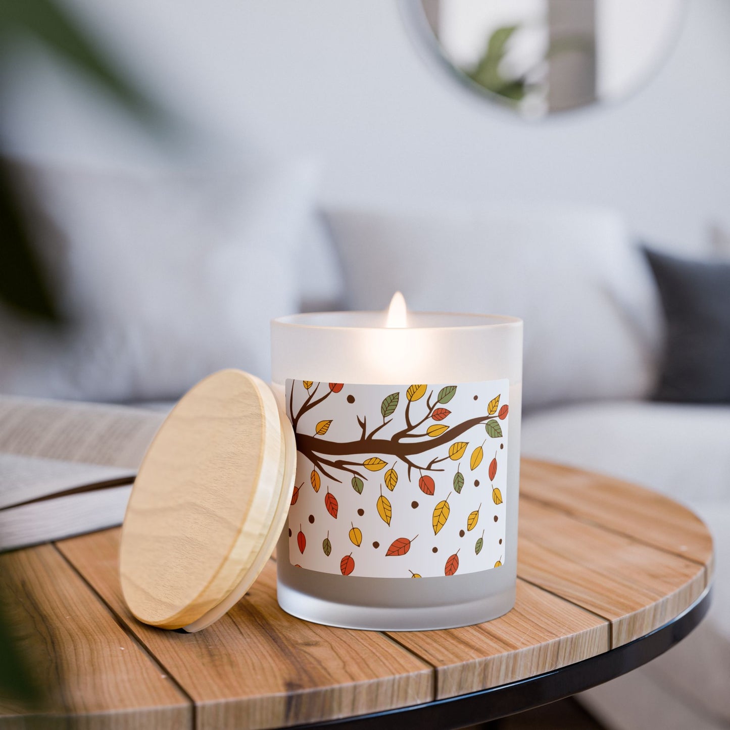 Autumn Leaves Frosted Glass Candle, Fall Decor, Cozy Home Fragrance, Thanksgiving Gift, Seasonal Aromatherapy, Eco-Friendly Candle