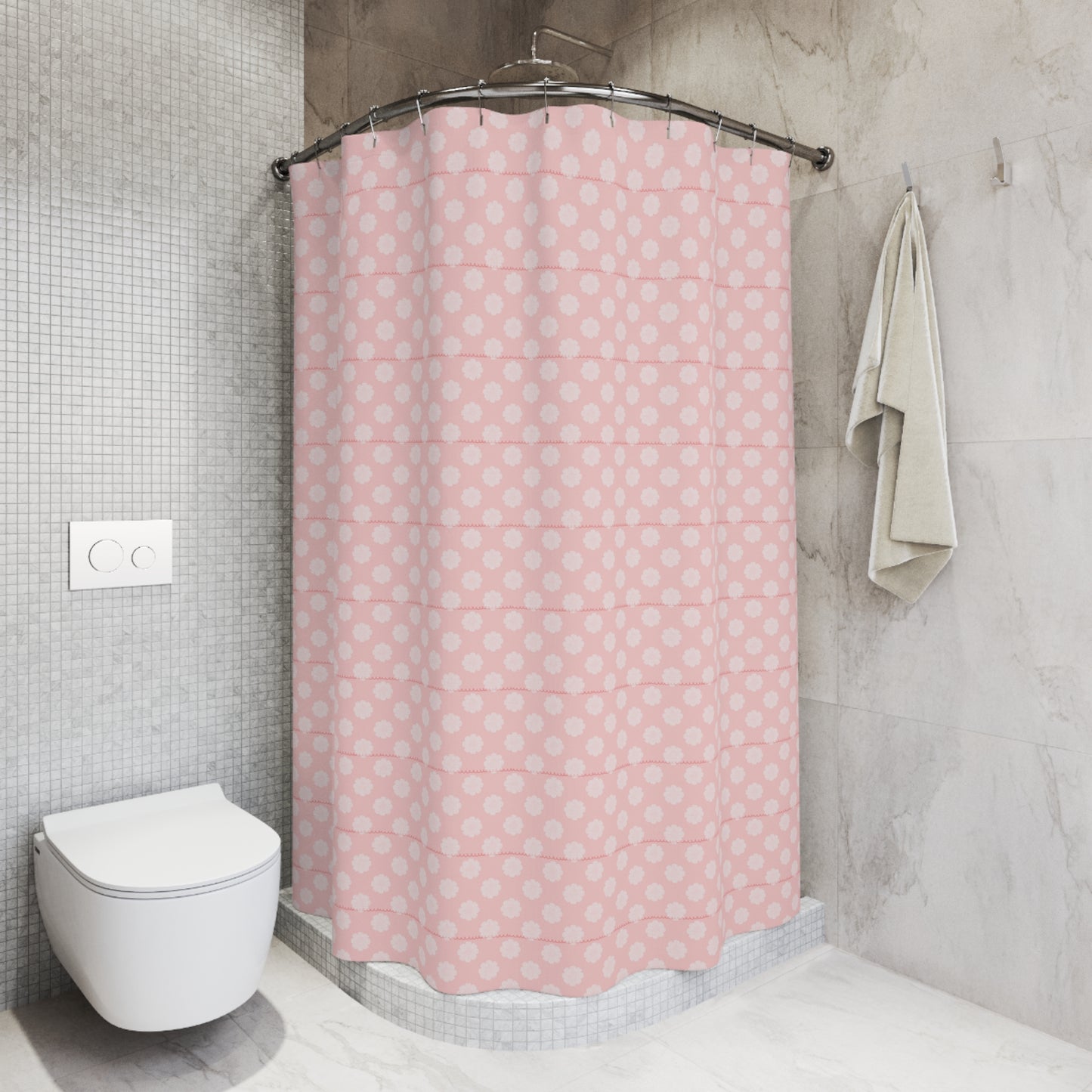 Pink Polka Dot Shower Curtain — Soft Pastel Floral Dots Bathroom Decor