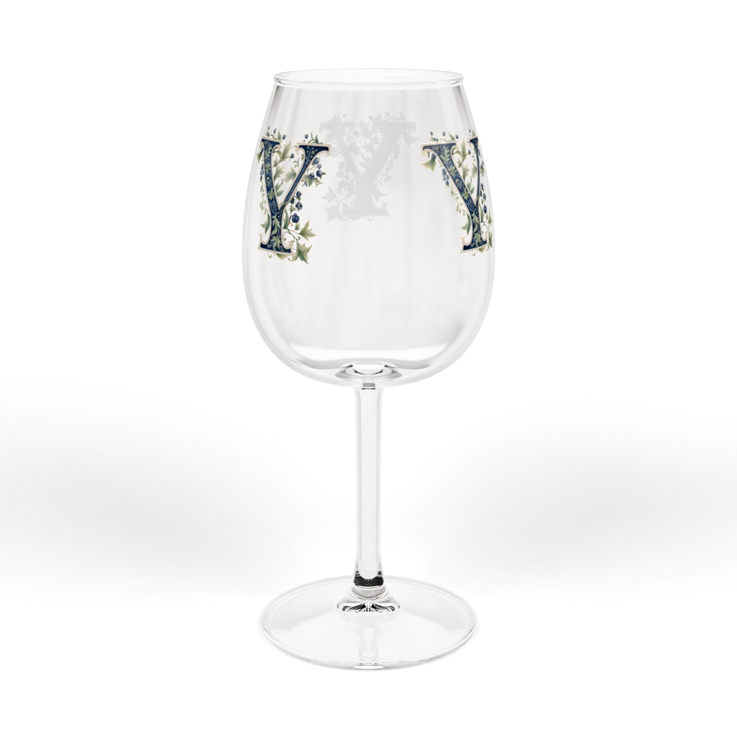 Monogrammed Floral 'Y' Wine Glass - 12 oz Decorative Stemware