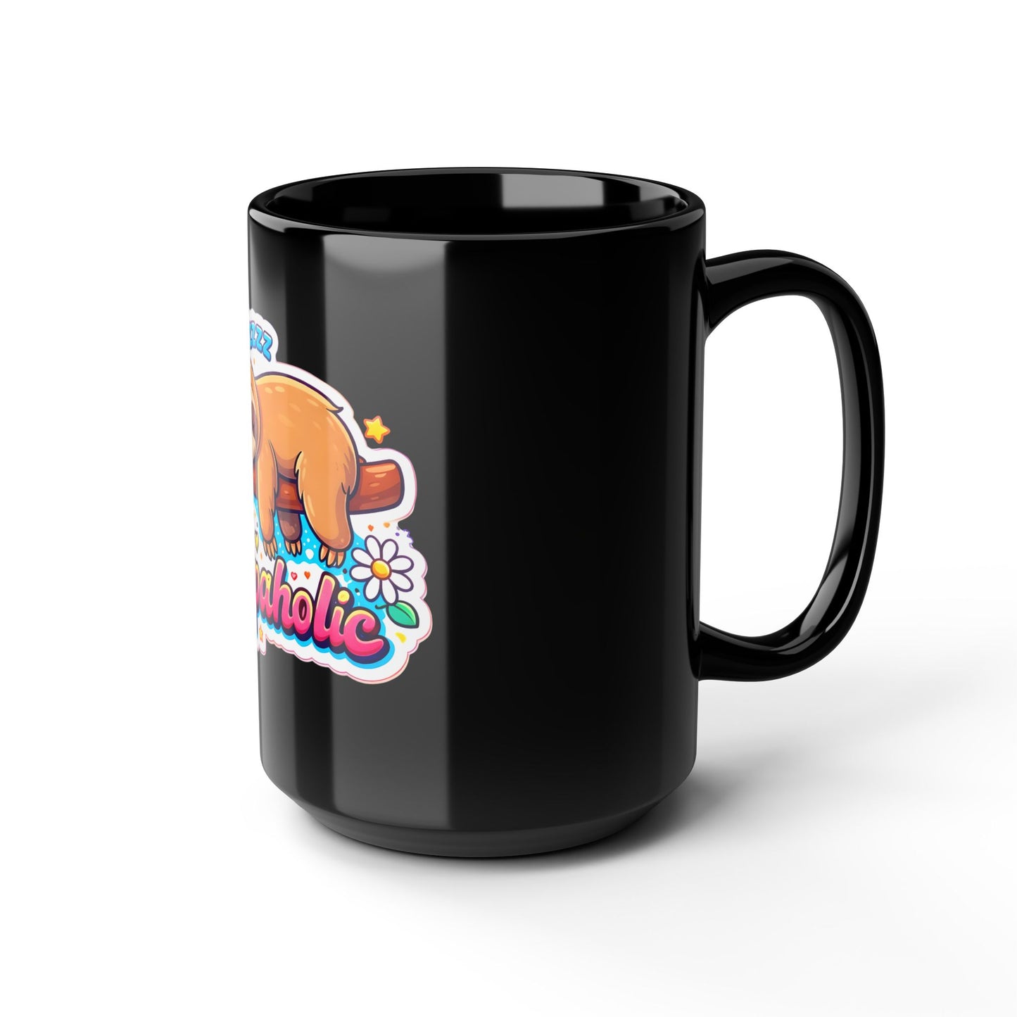 Napaholic Black Mug — Cute Sleeping Sloth 15oz Coffee Cup