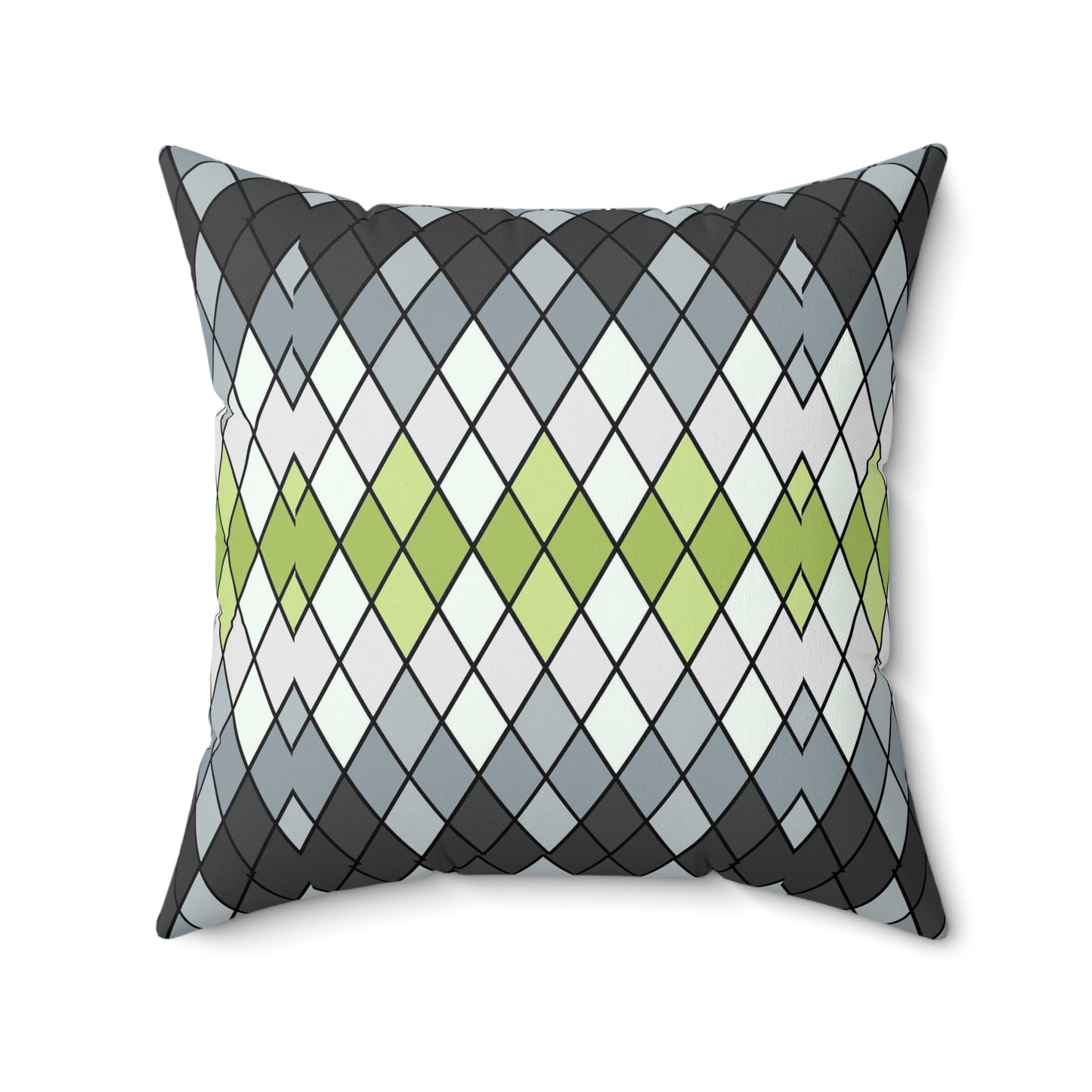 Argyle Geometric Square Pillow — Green & Gray Decorative Throw Pillow