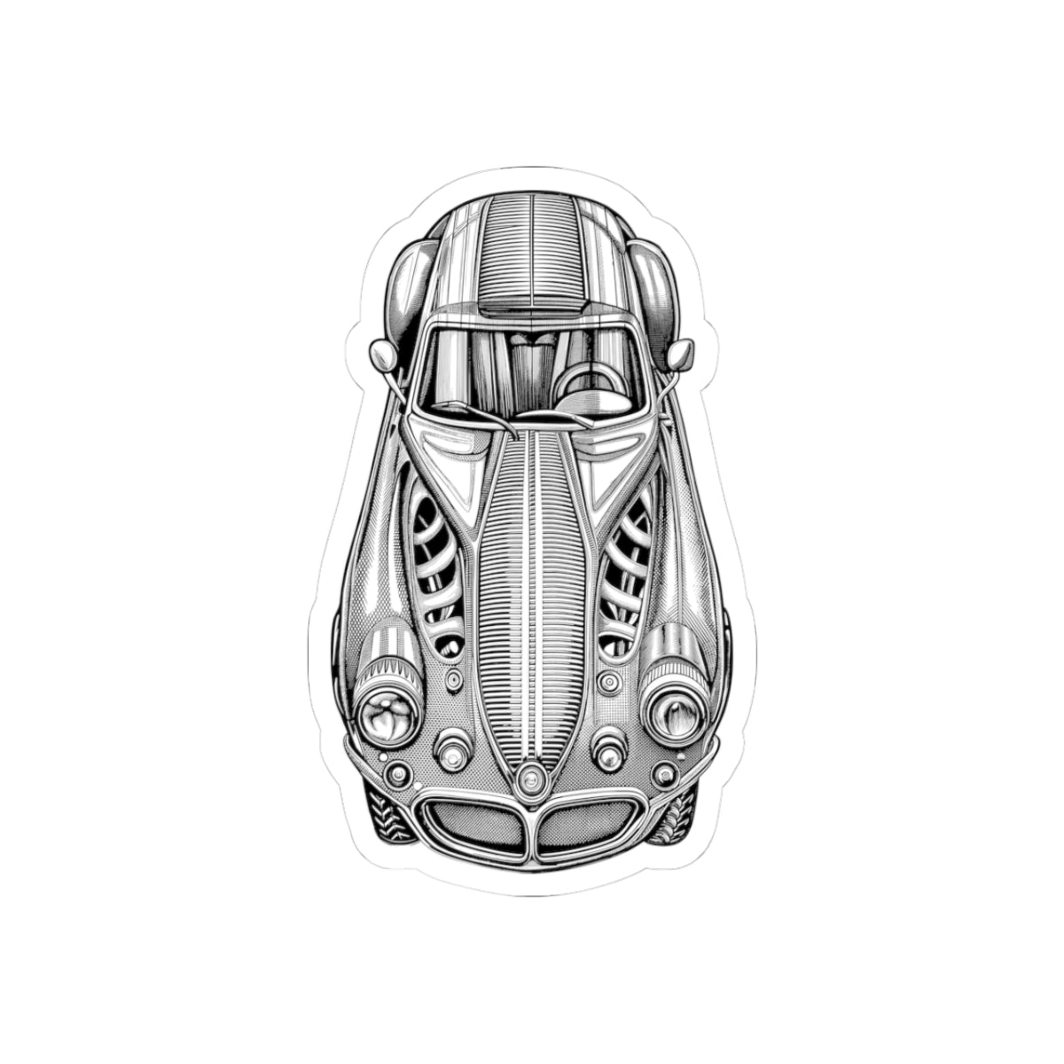 Vintage Sports Car Sticker — Detailed Monochrome Auto Illustration (Kiss-Cut)
