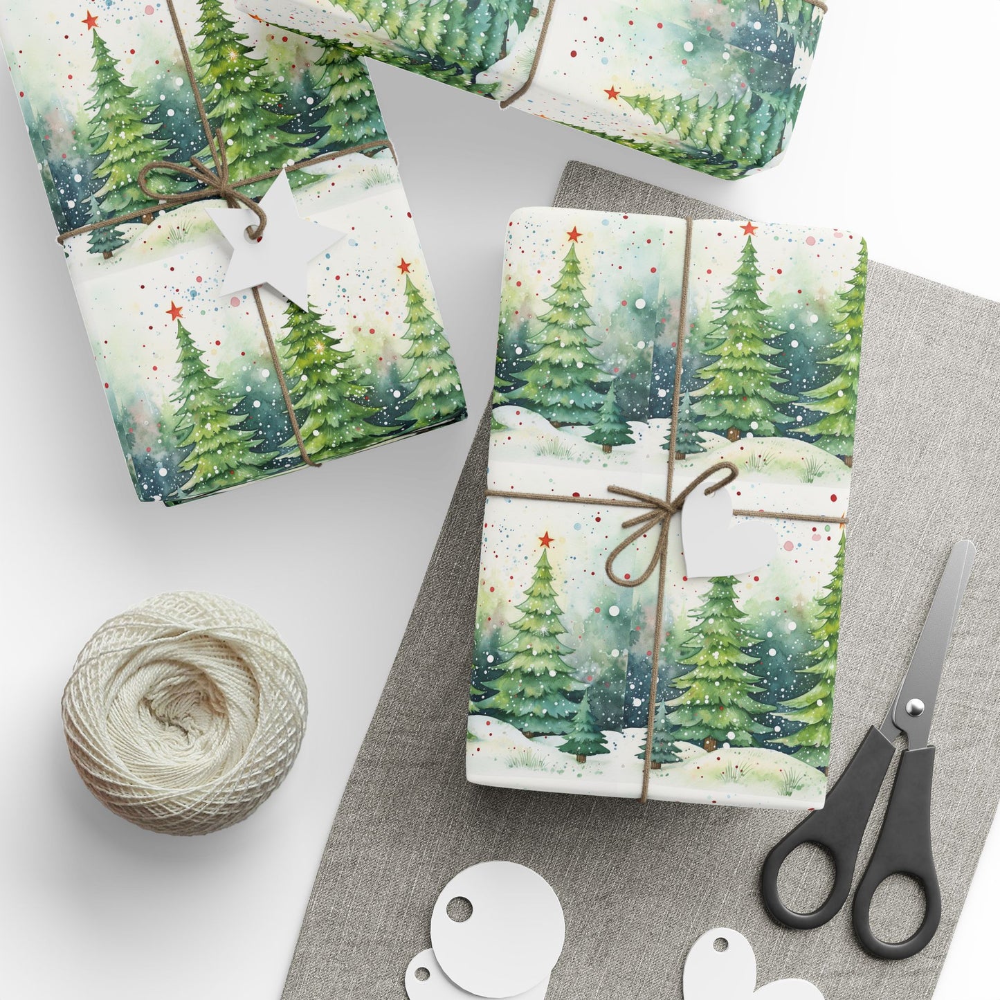 Holiday Christmas Tree Wrapping Paper Roll — Festive Green Pine Pattern for Gifts