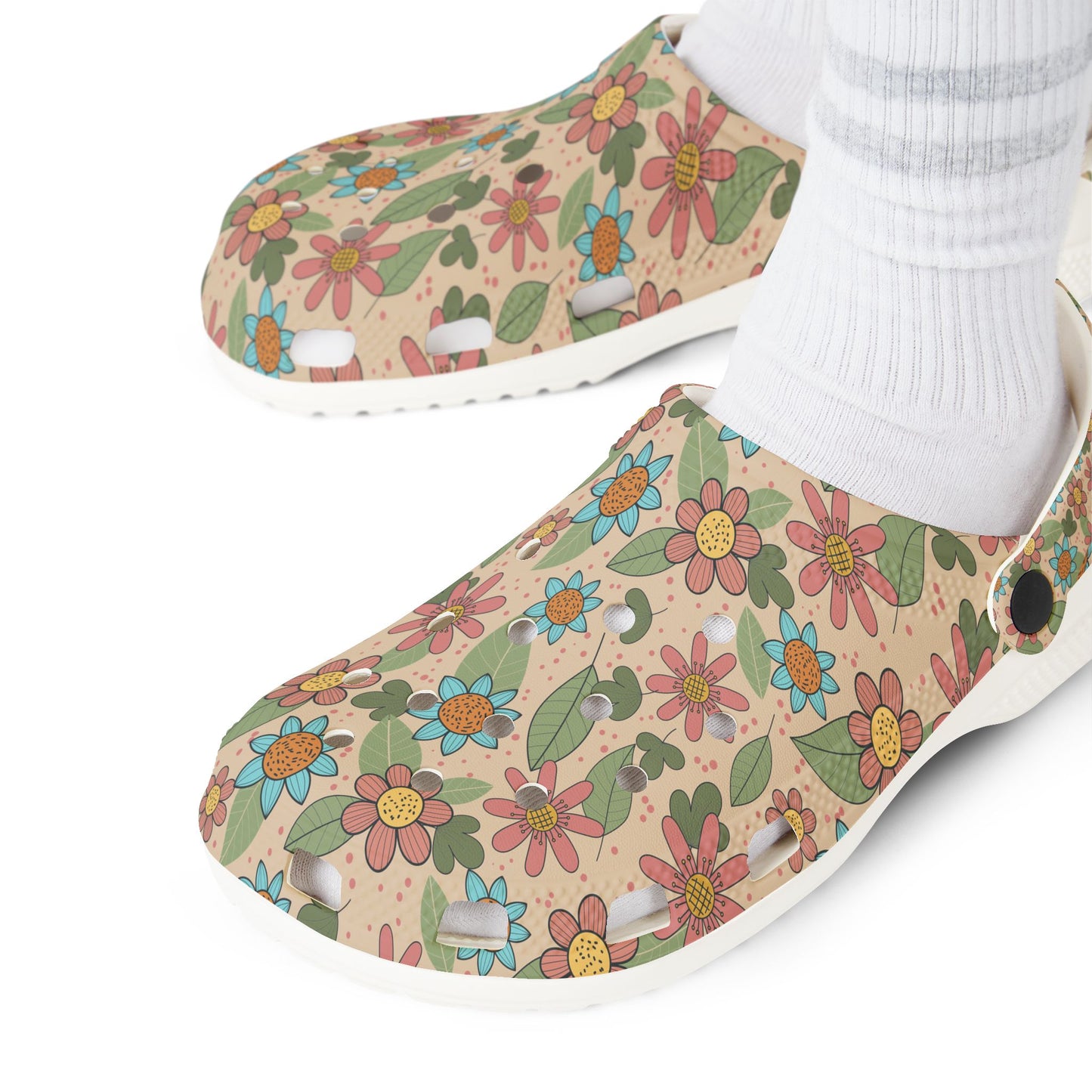 Floral Garden EVA Clogs — Retro Flower Print Foam Slip‑Ons