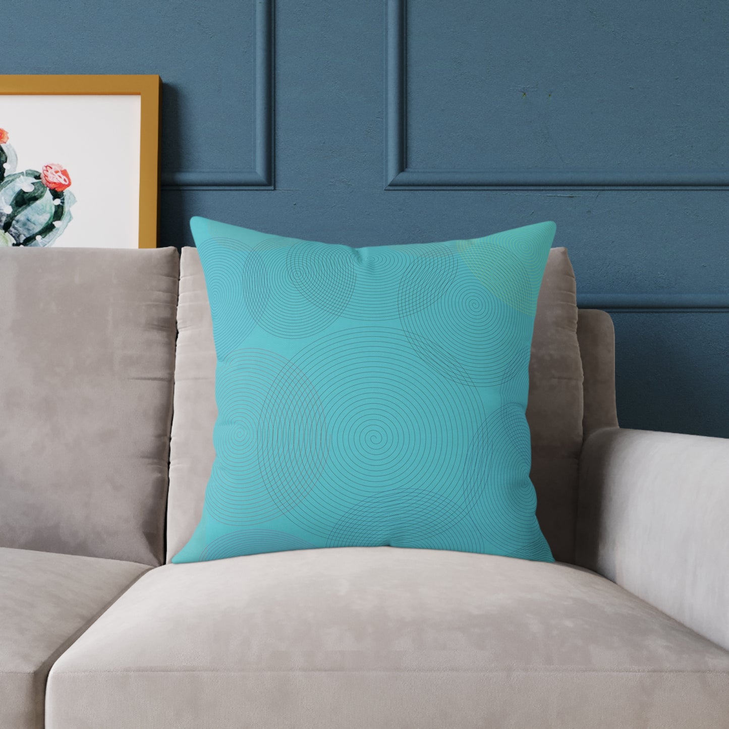 Turquoise Geometric Circle Accent Pillow — Modern Square Throw Pillow