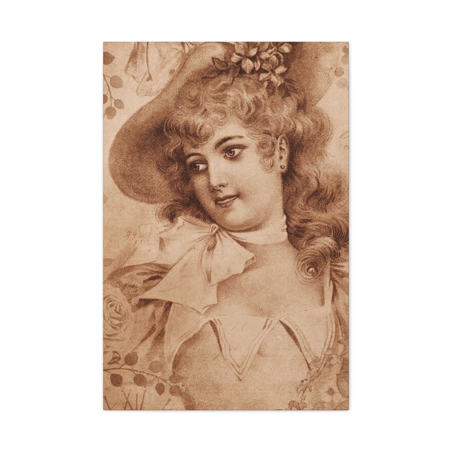 Vintage Sepia Portrait Canvas — Romantic Victorian Lady Matte Wall Art