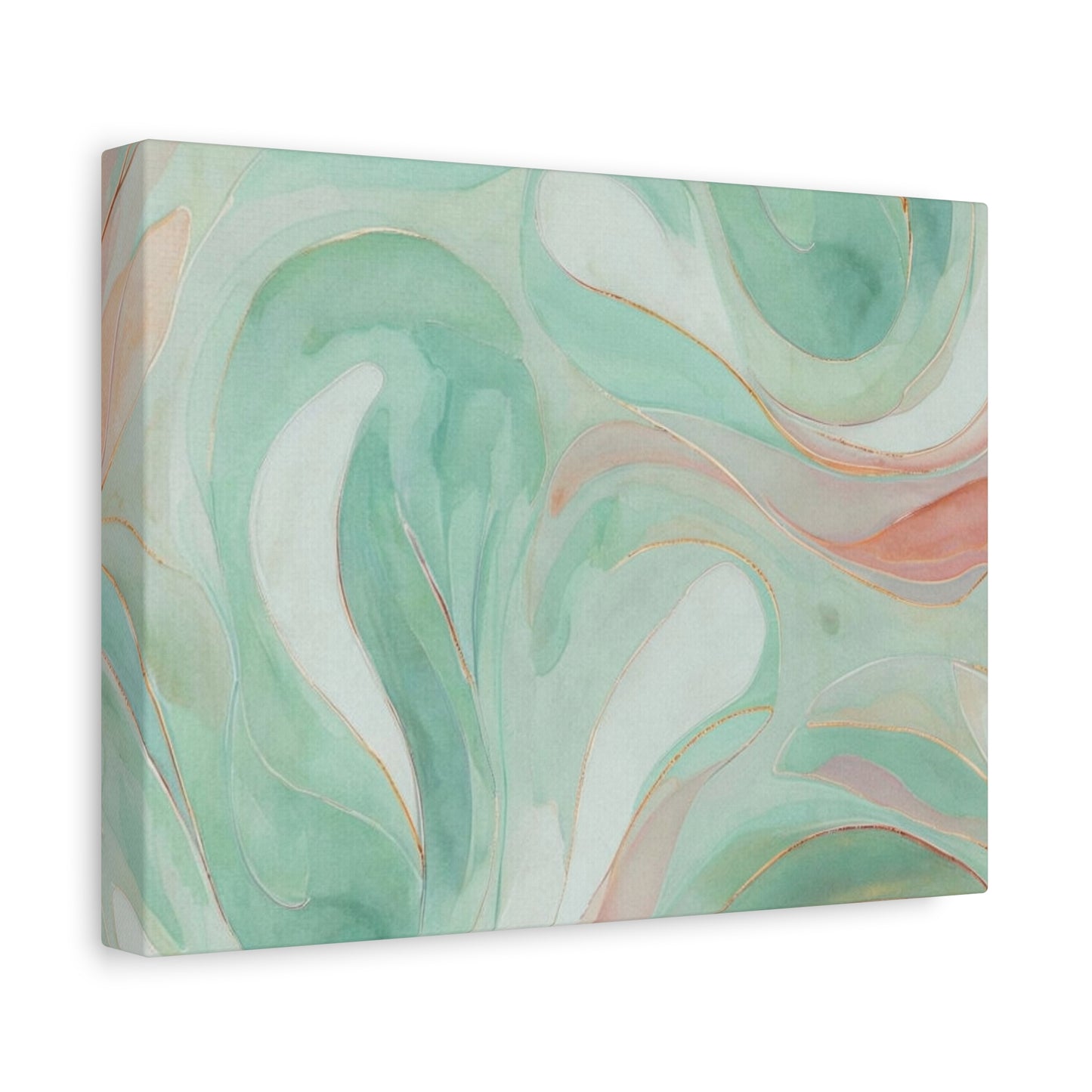 Abstract Green Marble Canvas Print — Teal & Coral Swirl Wall Art