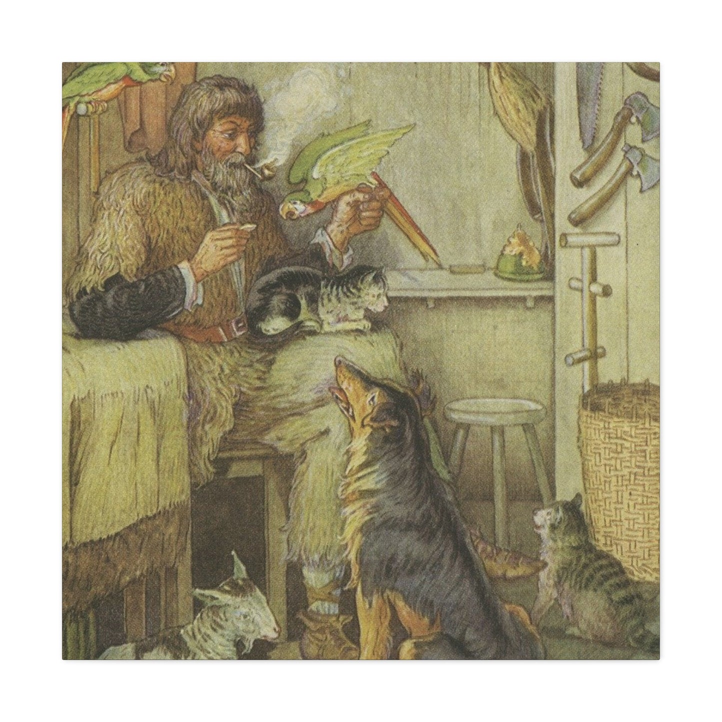 Vintage Cottage Animal Illustration Matte Canvas Print