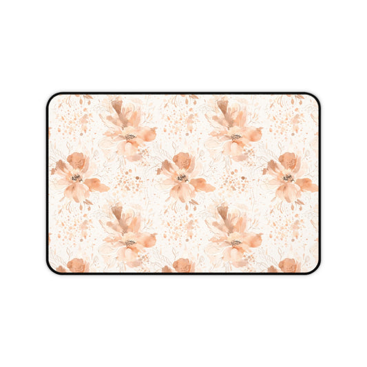 Floral Desk Mat — Soft Peach Watercolor Blossoms Mouse Pad