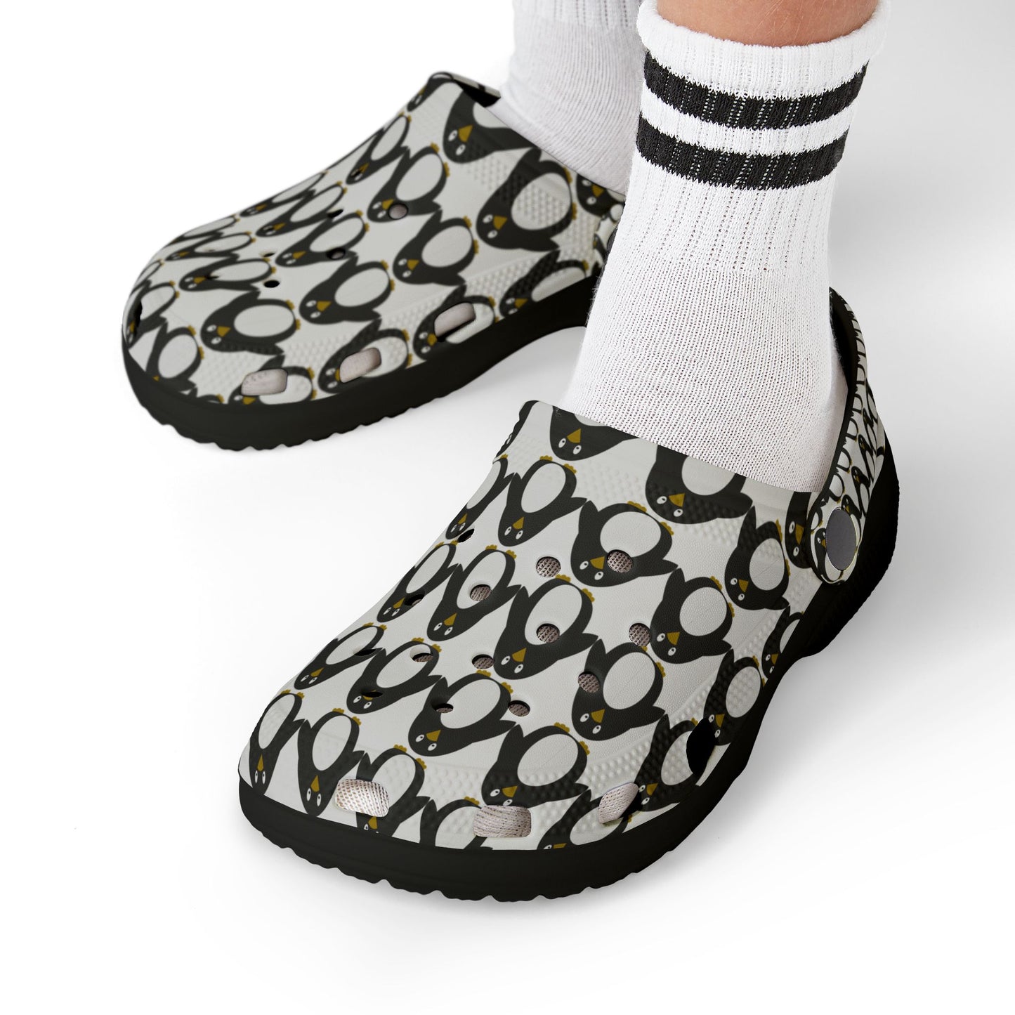 Kids Penguin Print EVA Foam Clogs — Cute Black & White Slip-On Sandals