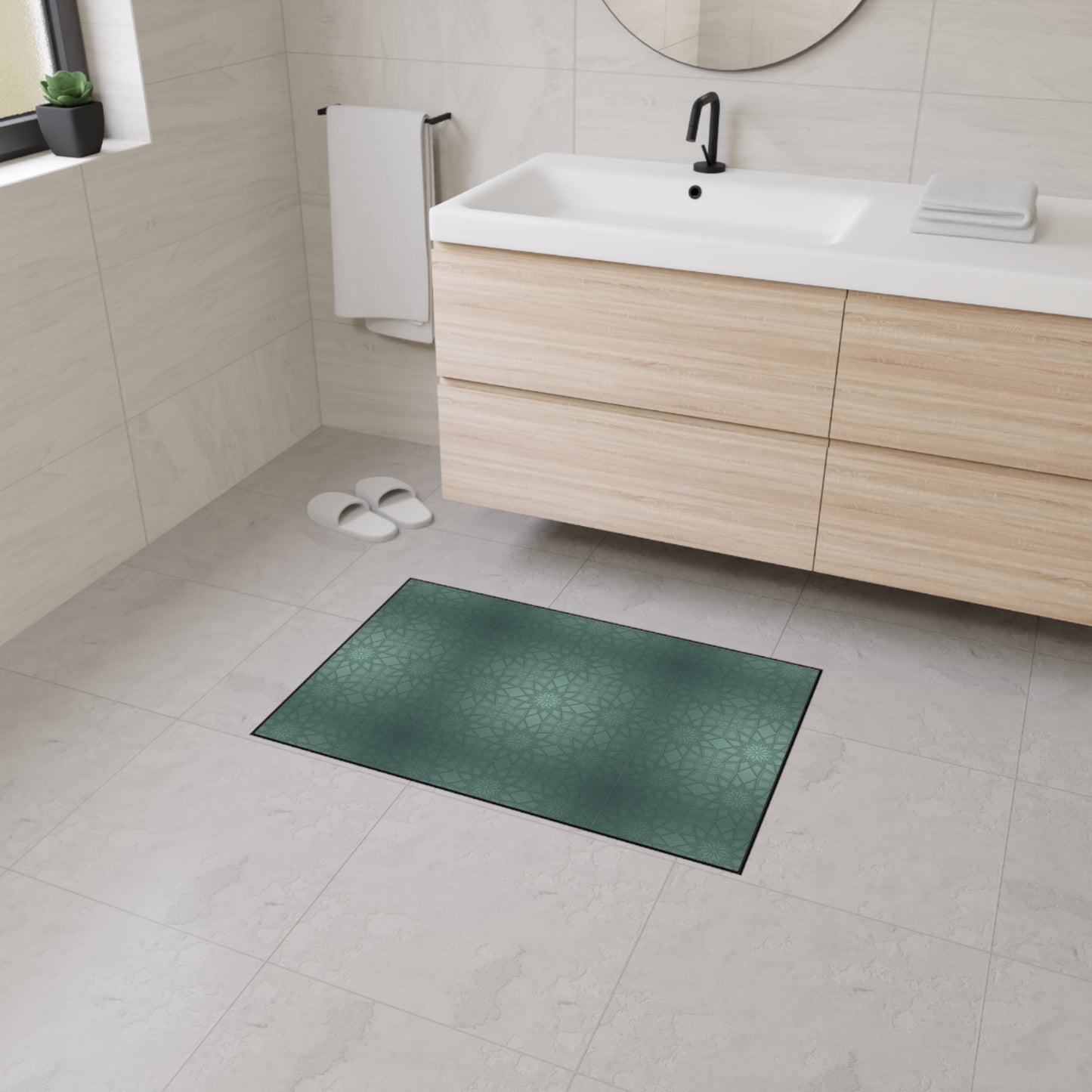Heavy-Duty Floor Mat — Teal Geometric Anti-Fatigue Rug for Kitchen & Garage