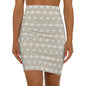 Wavy Neutral Midi Pencil Skirt — Beige Organic Wave Pattern