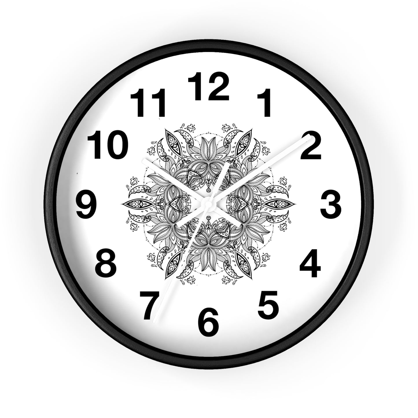 Mandala Wall Clock — Black & White Floral Boho Home Décor