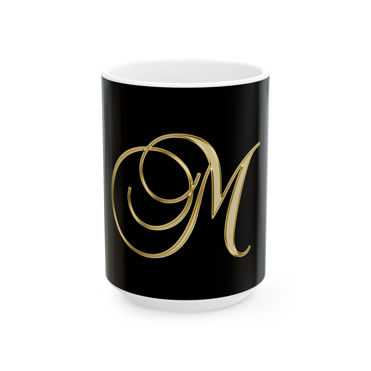 Gold Monogram 'M' Ceramic Mug – Elegant Initial Coffee Cup (11oz & 15oz)
