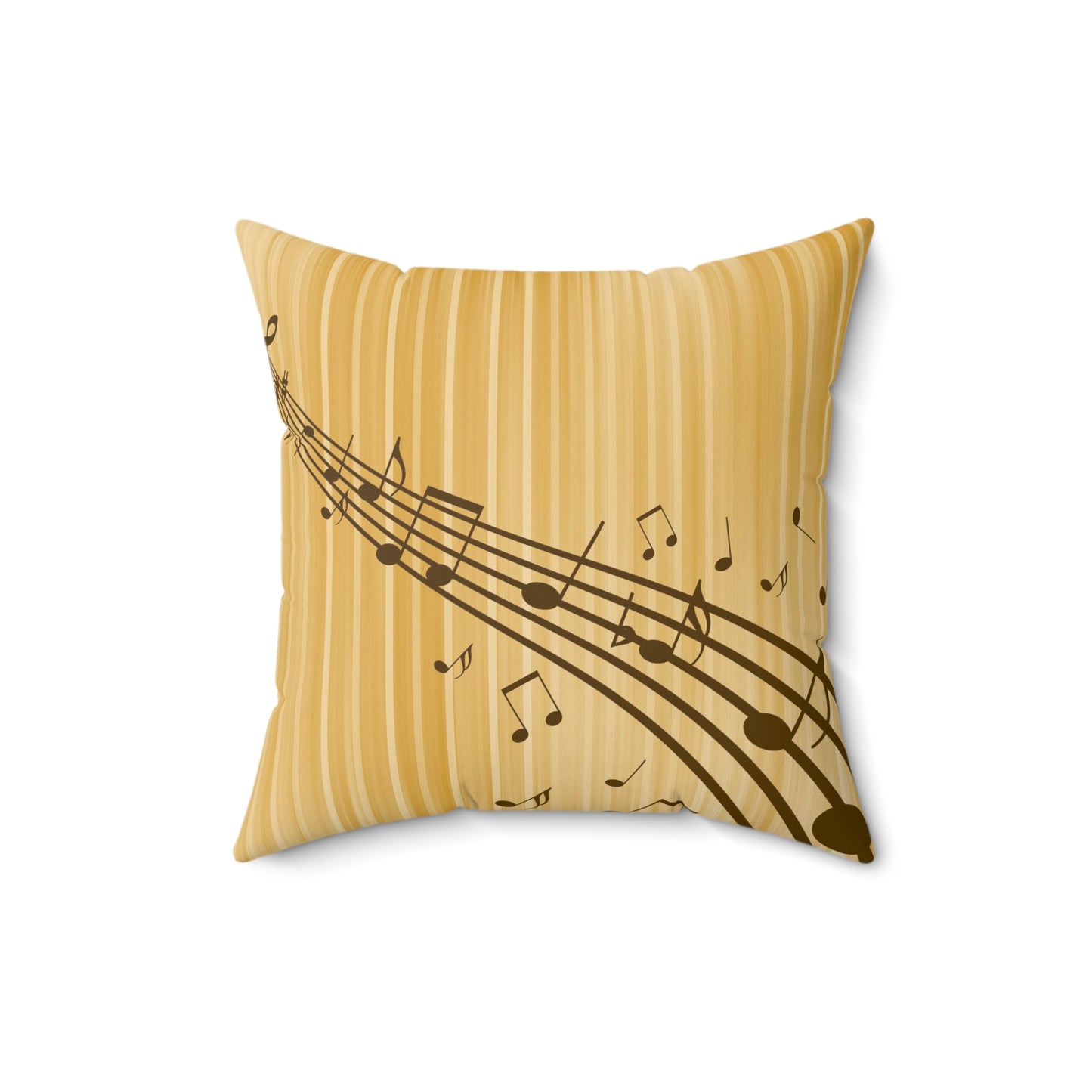 Music Notes Decorative Throw Pillow — Golden Sheet Music Accent Cushion
