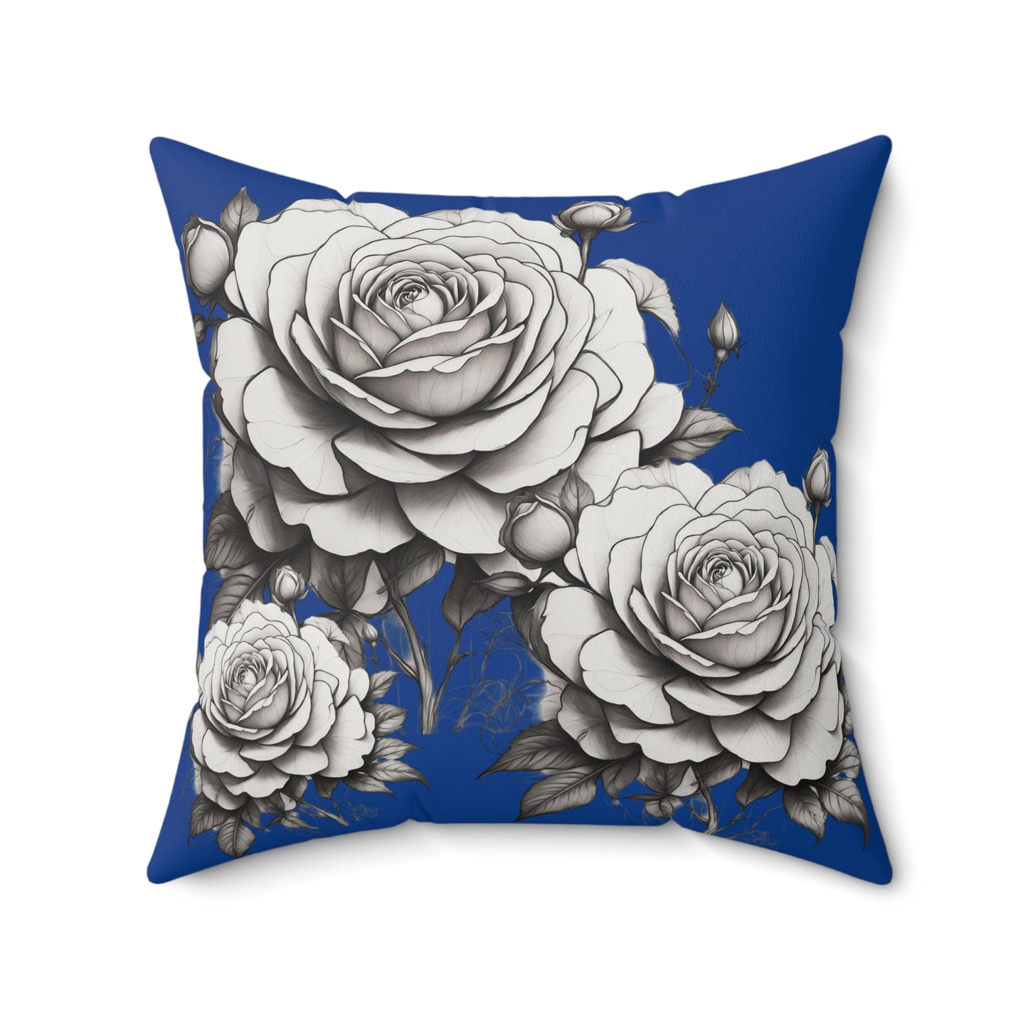Elegant Floral Rose Pillow Home Decor Cushion, Gift for Her, Blue and White Style, Cozy Living Room Accent