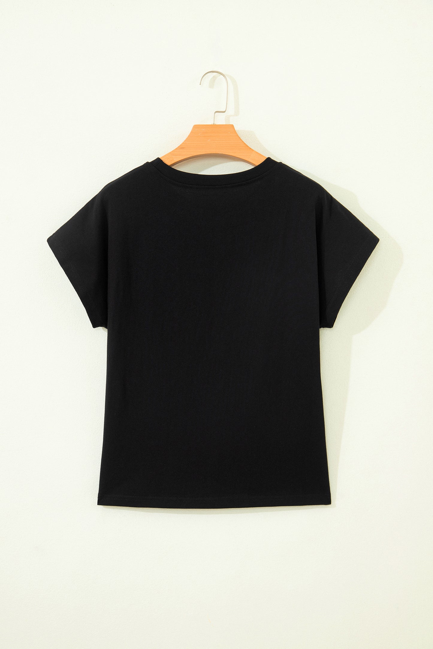 Black Leopard Bow Embroidered Cotton Round Neck T Shirt