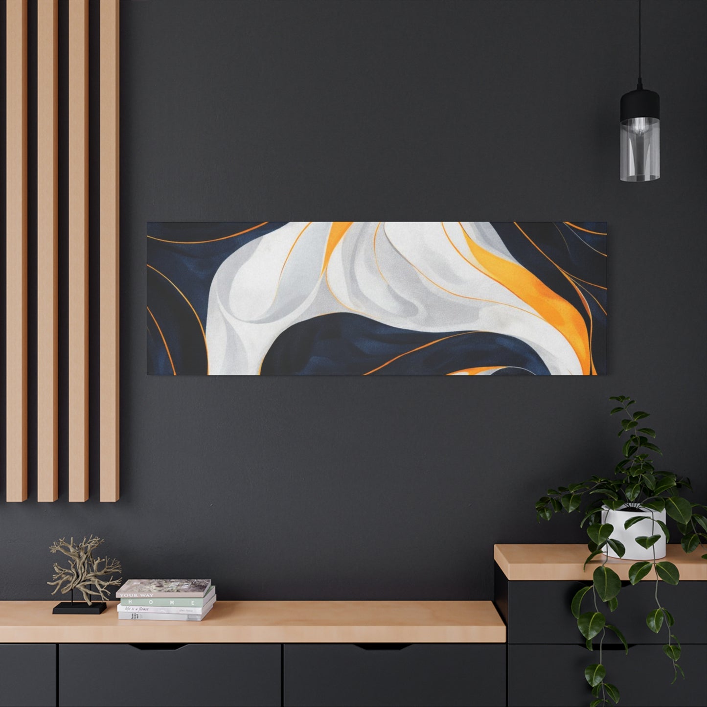 Abstract Navy & Gold Swirl Matte Canvas Wall Art