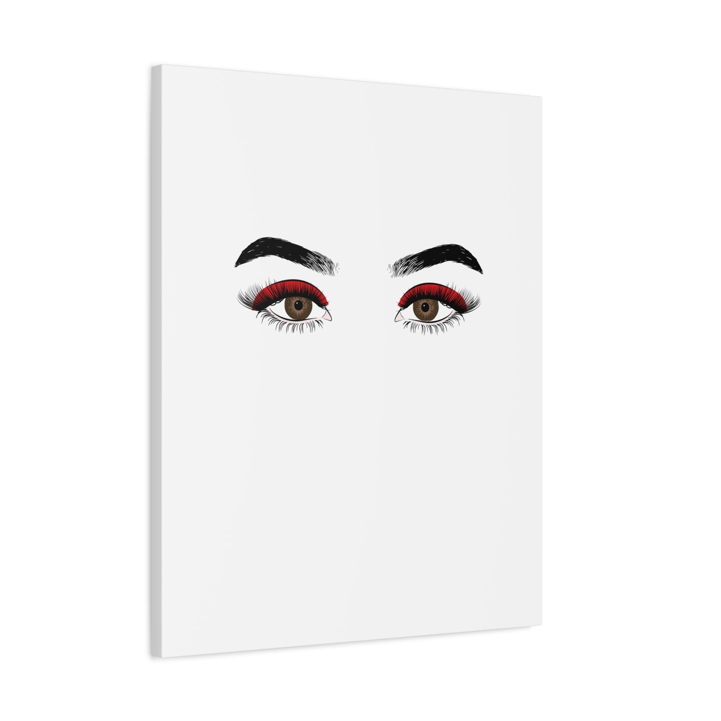 Glam Eyes Matte Canvas Wall Art — Brown Eyes with Red Lashes