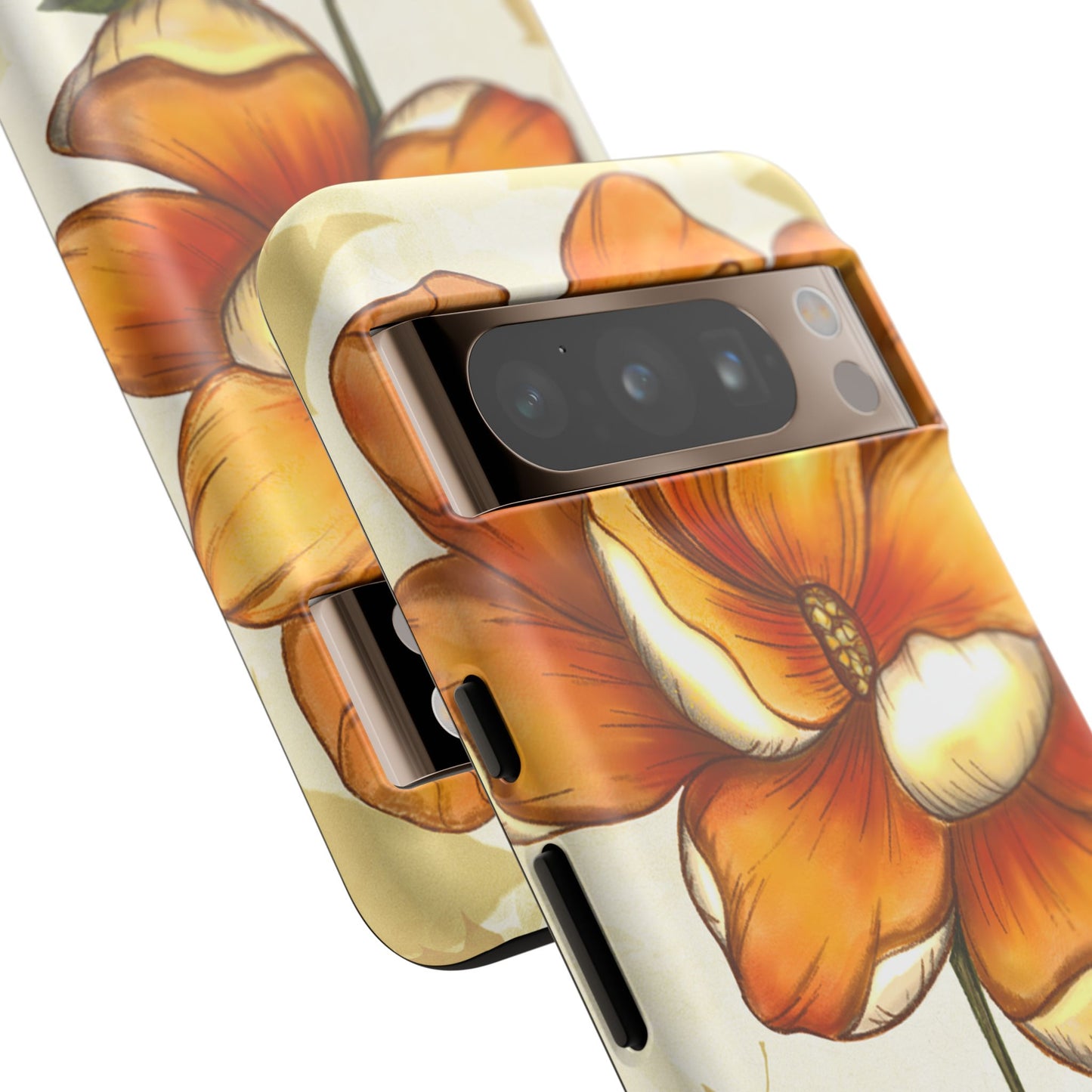 Floral Phone Case with Orange Flower Design, Tough Phone Cover, Floral Gift, Stylish Tech Accessory, Nature Lovers, Spring Vibes