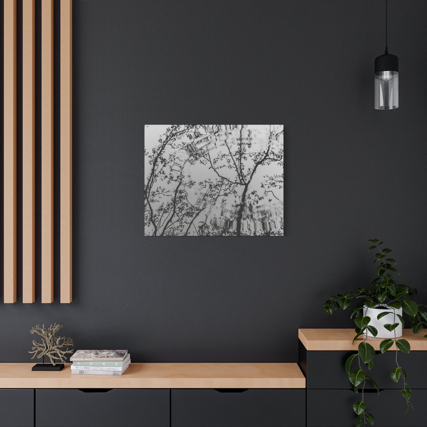 Canvas Wall Art — Monochrome Blurred Ferris Wheel with Tree Silhouettes