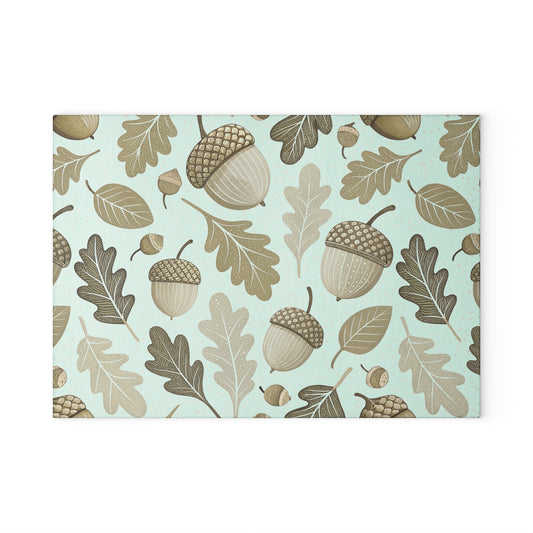 Acorn & Oak Leaves Glass Cutting Board — Autumn Kitchen Decor