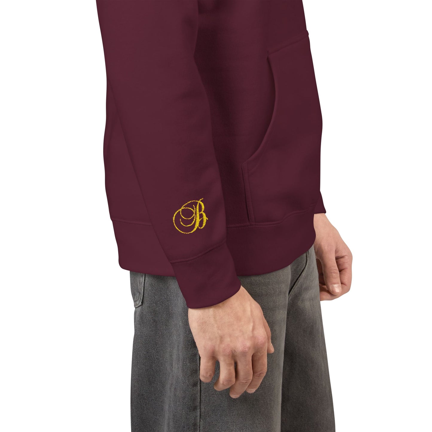 Coral Gold Floral Initial Hoodie — Monogram 'B' Casual Pullover